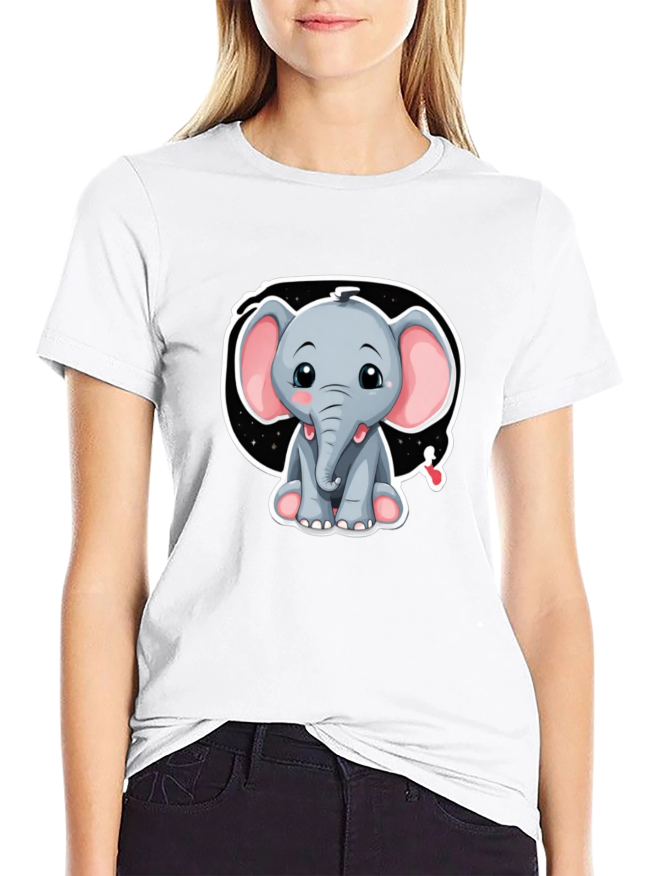 Cute Elephant Graphic Tee - Black Cotton Shirt