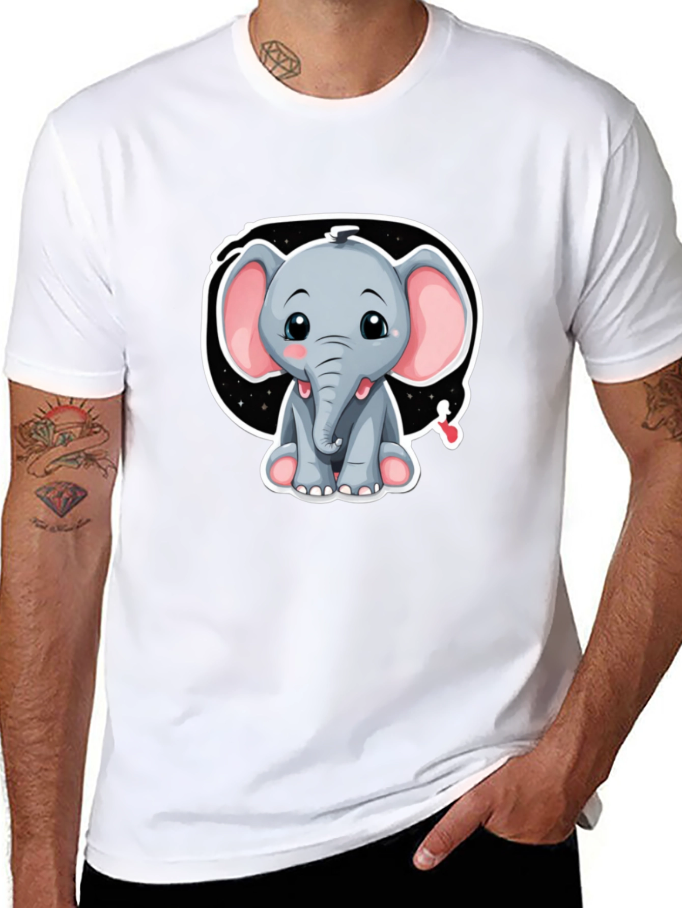 Cute Elephant Graphic Tee - Black Cotton Shirt