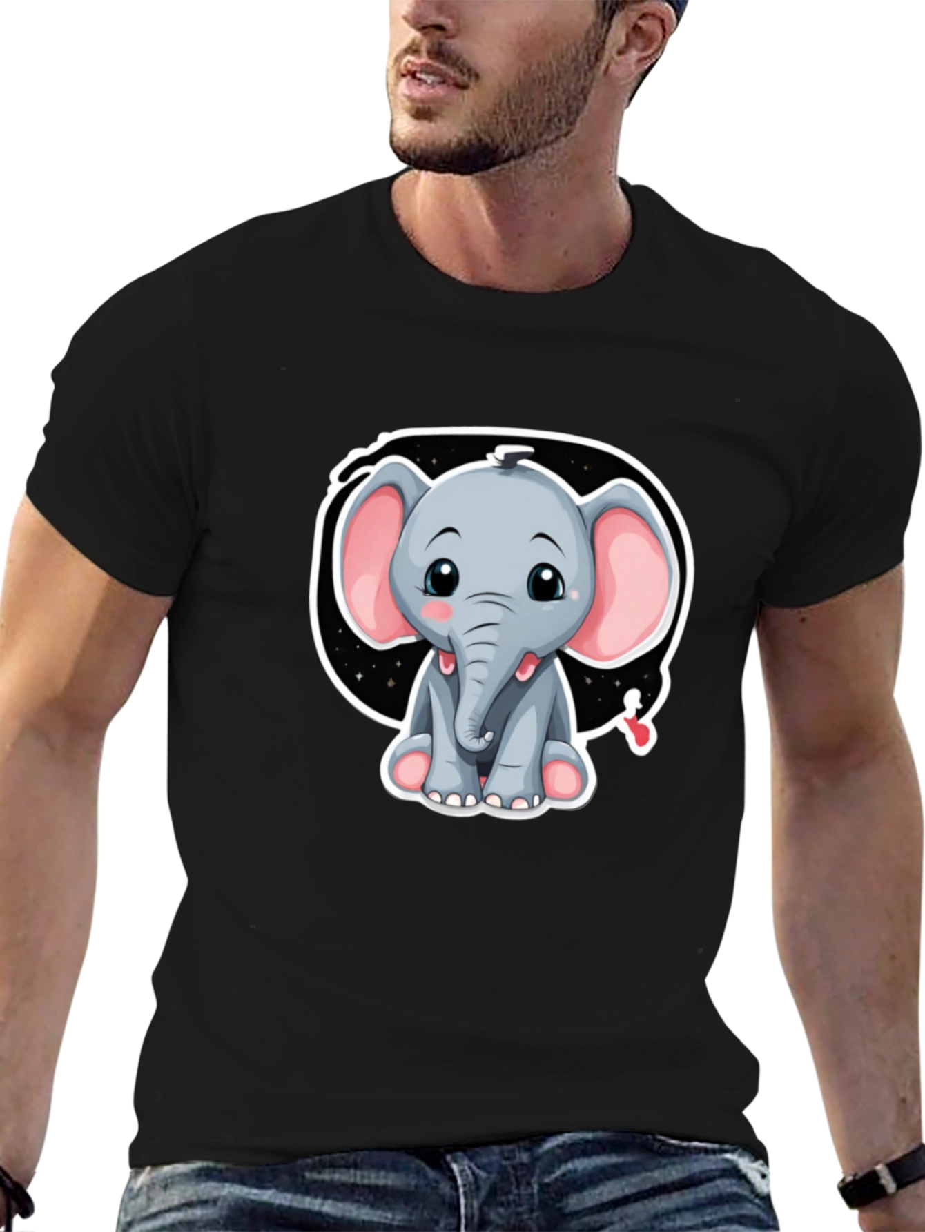 Cute Elephant Graphic Tee - Black Cotton Shirt