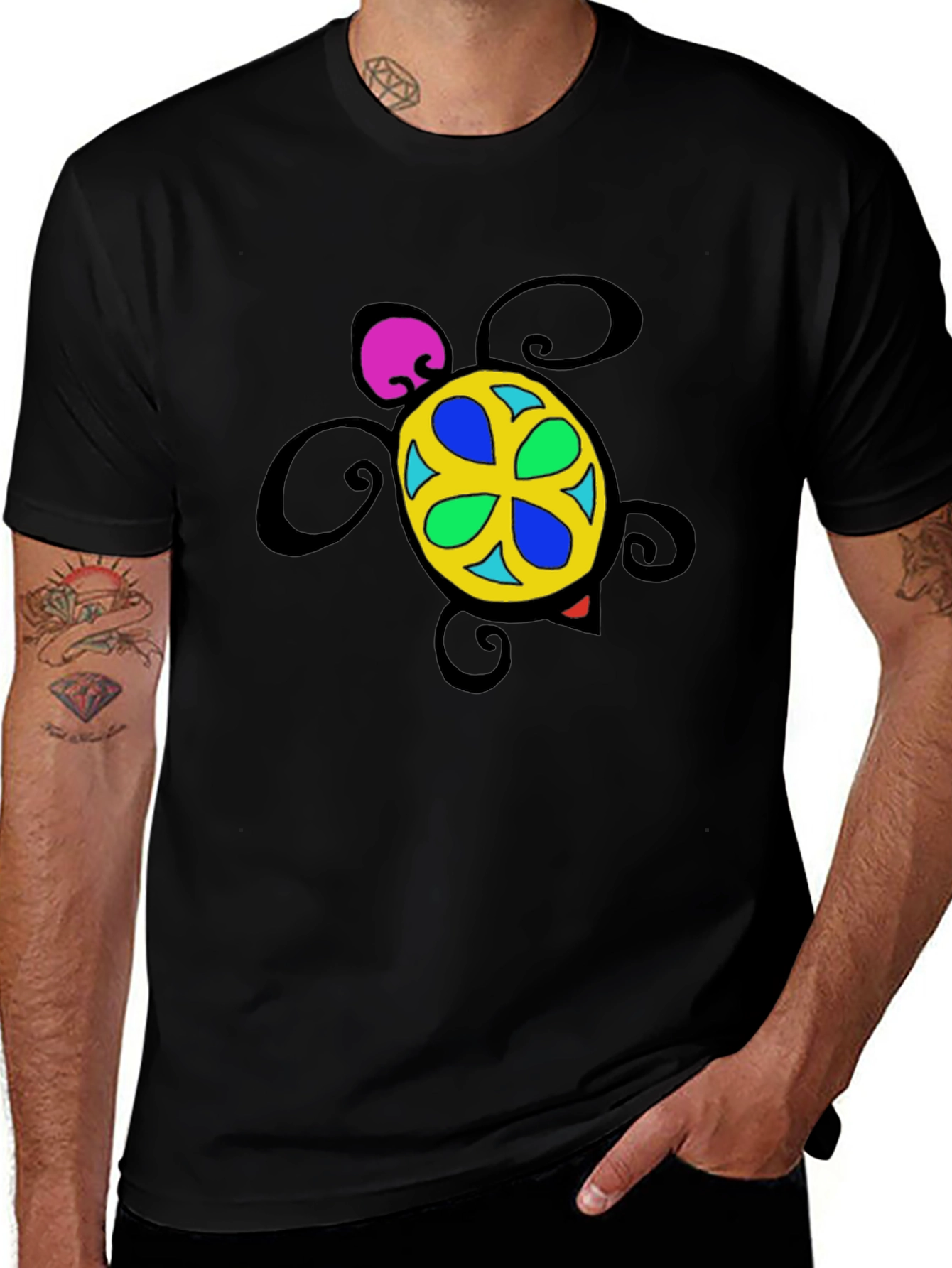 Turtle Graphic Tee - Black Cotton Blend