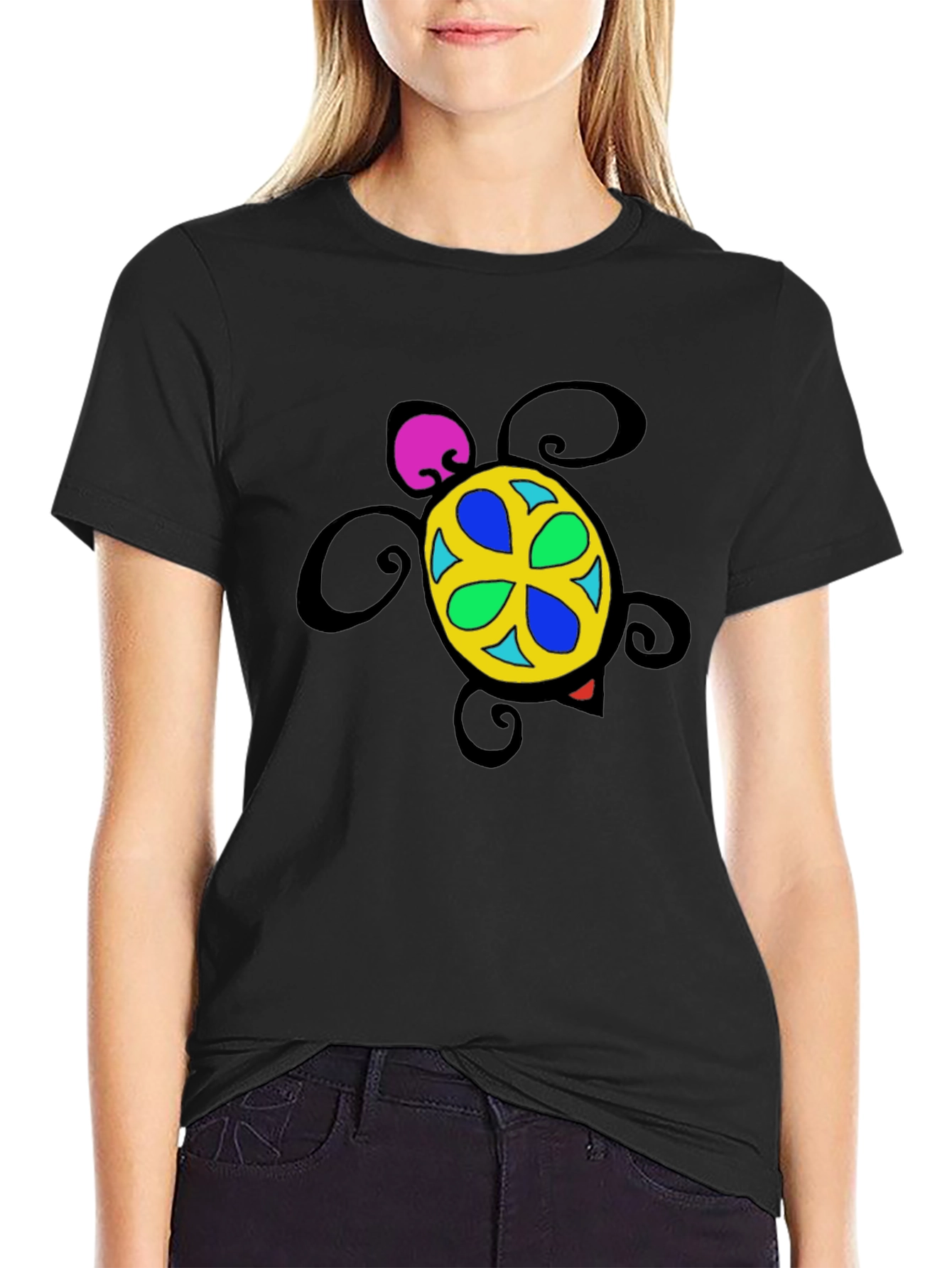 Turtle Graphic Tee - Black Cotton Blend