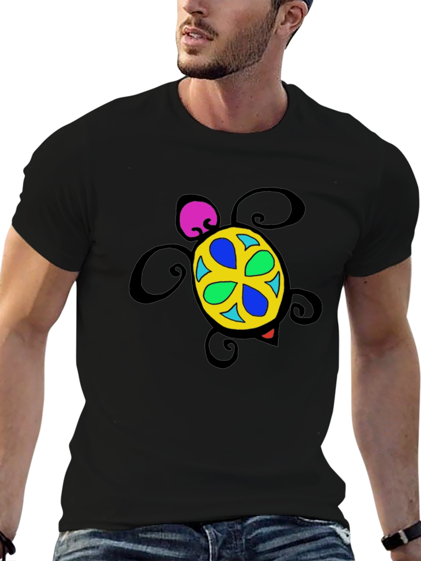 Turtle Graphic Tee - Black Cotton Blend