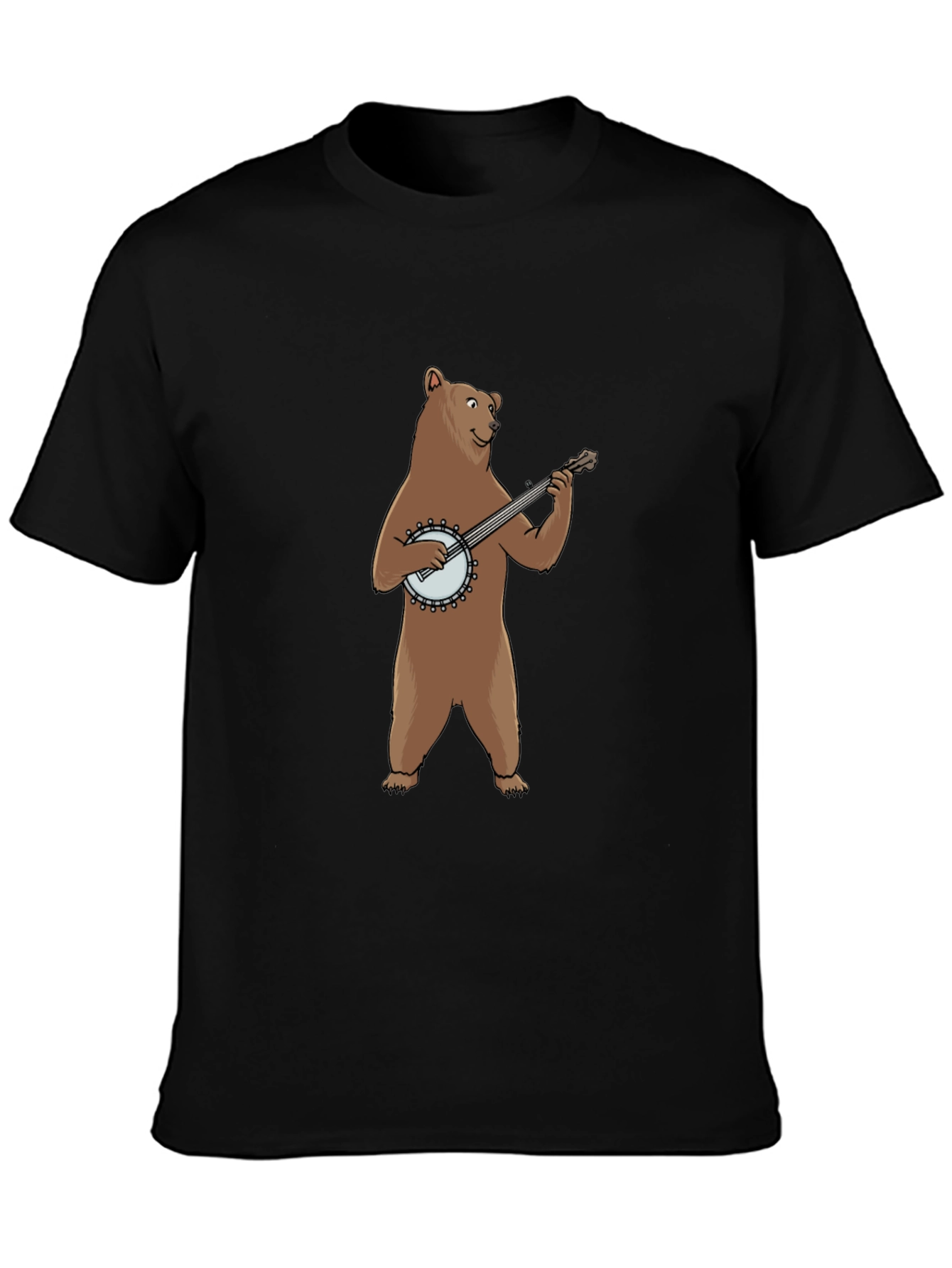 Bear Playing Banjo Graphic Tee - Black Cotton T-Shirt
