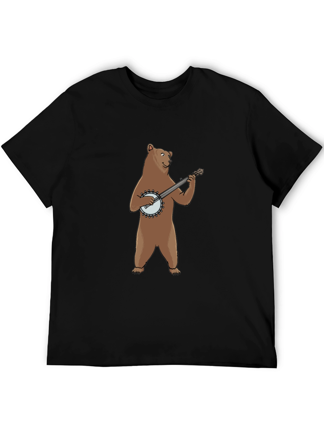 Bear Playing Banjo Graphic Tee - Black Cotton T-Shirt