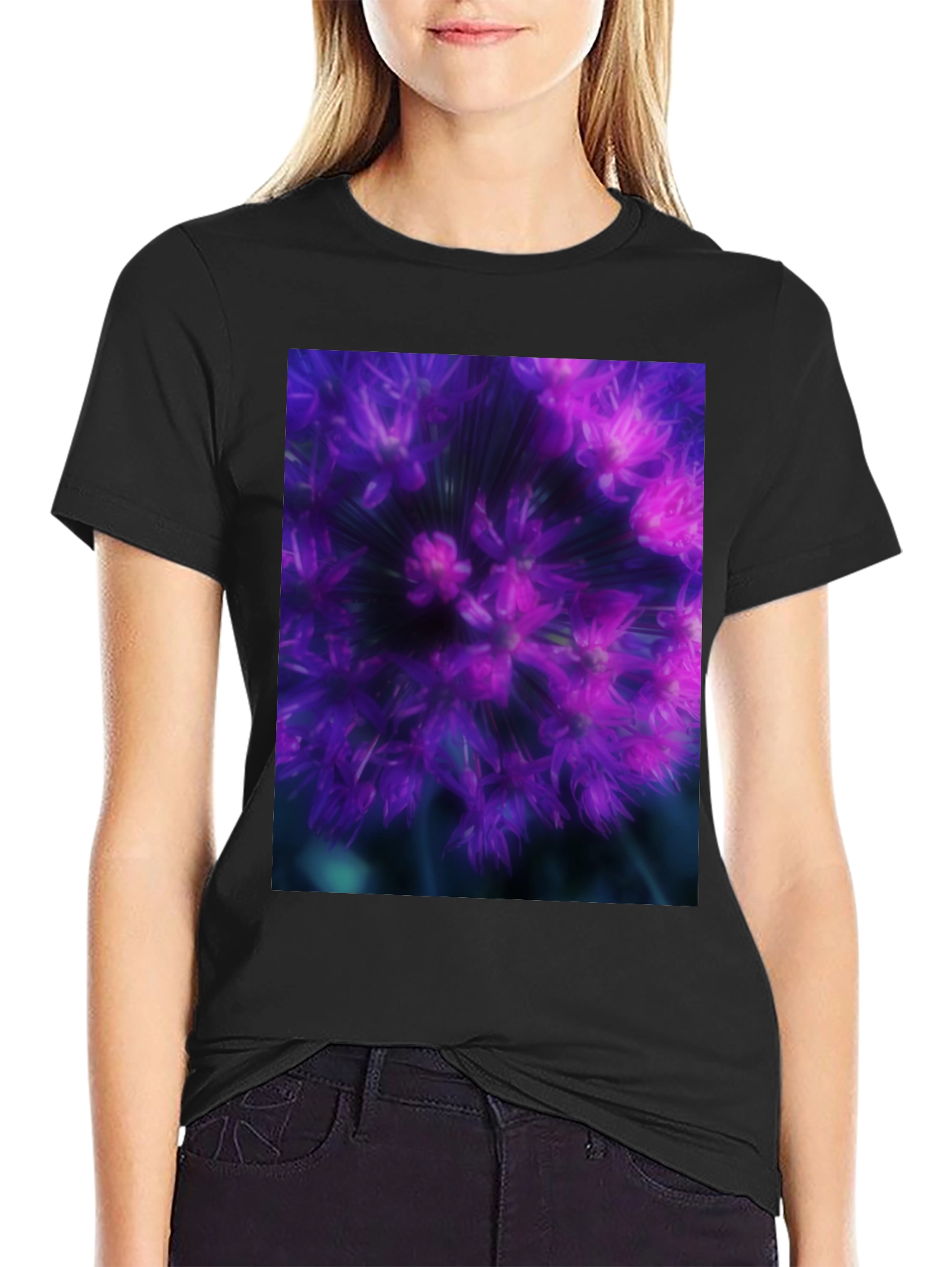 Allium Flower Graphic Black T-Shirt