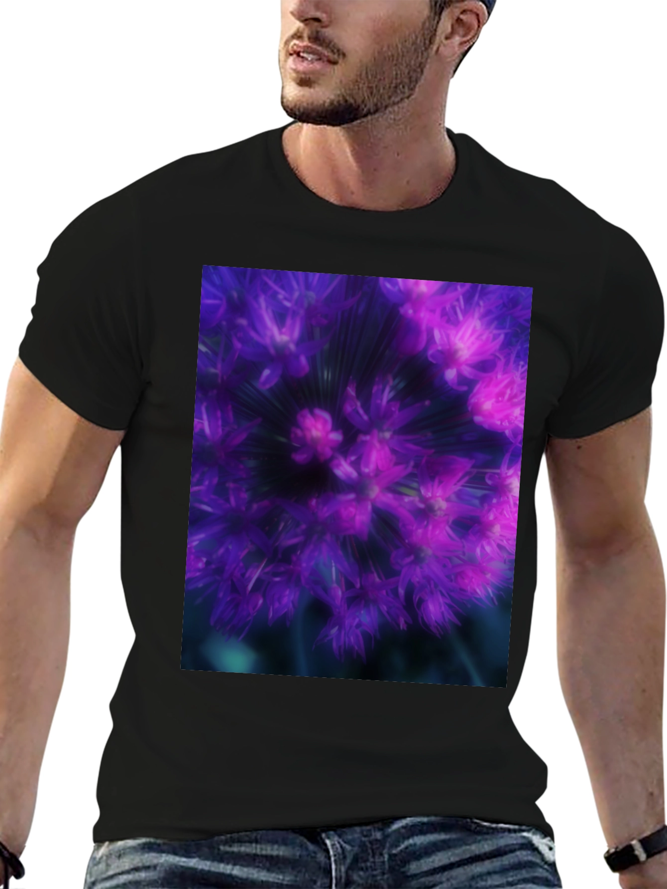 Allium Flower Graphic Black T-Shirt