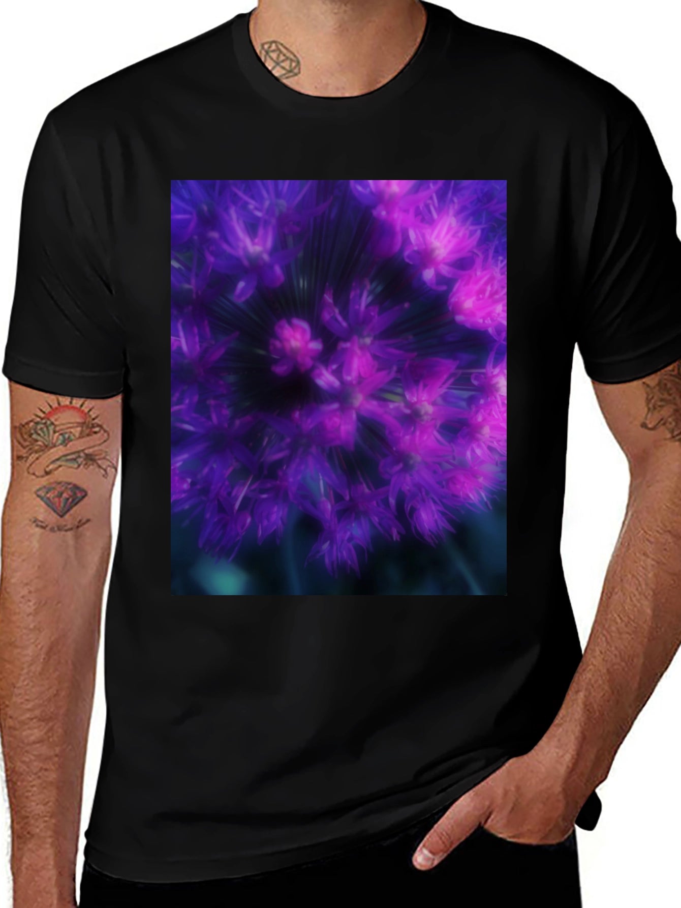 Allium Flower Graphic Black T-Shirt