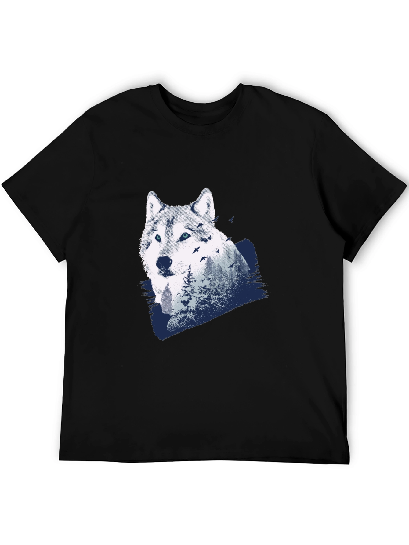 Wolf Nature Scene Graphic Tee - Black