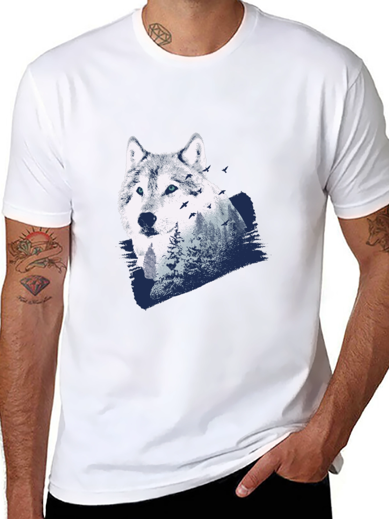 Wolf Nature Scene Graphic Tee - Black