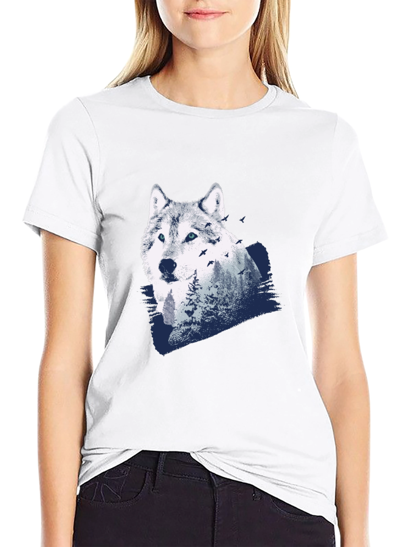 Wolf Nature Scene Graphic Tee - Black