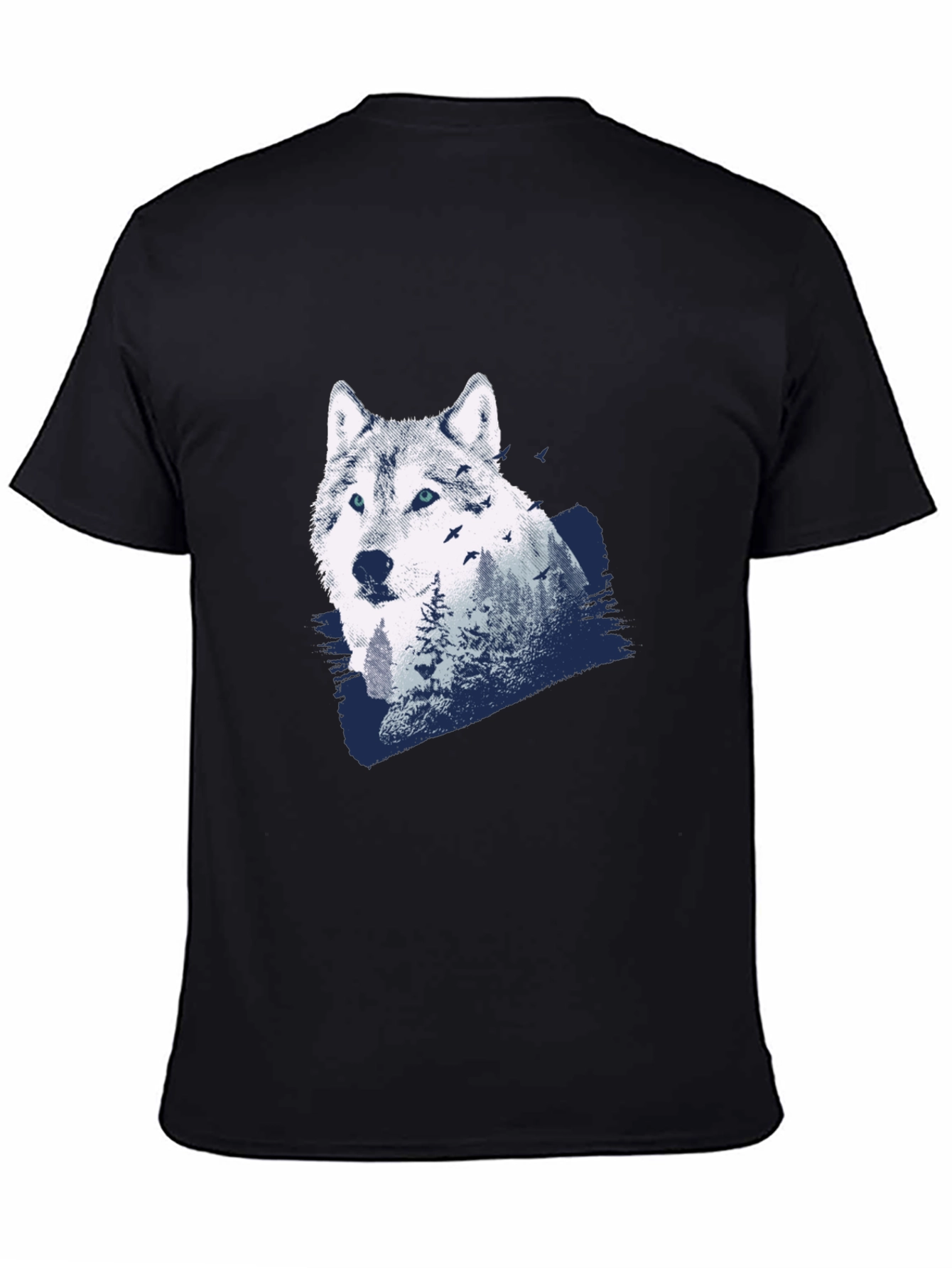 Wolf Nature Scene Graphic Tee - Black