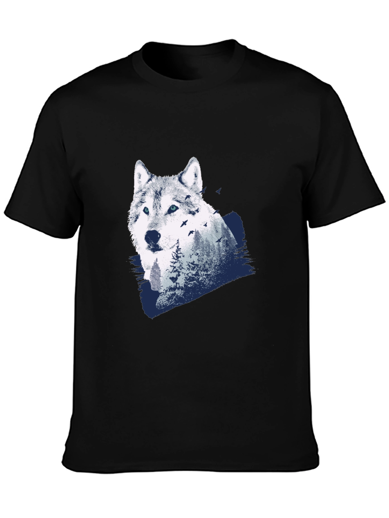 Wolf Nature Scene Graphic Tee - Black
