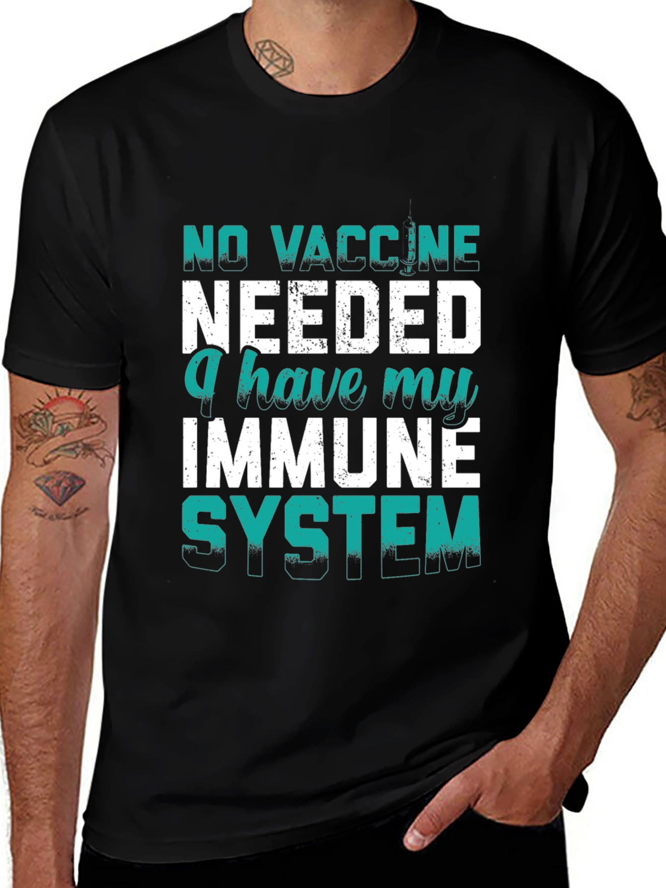 No Vaccine Needed Immune System Black T-Shirt