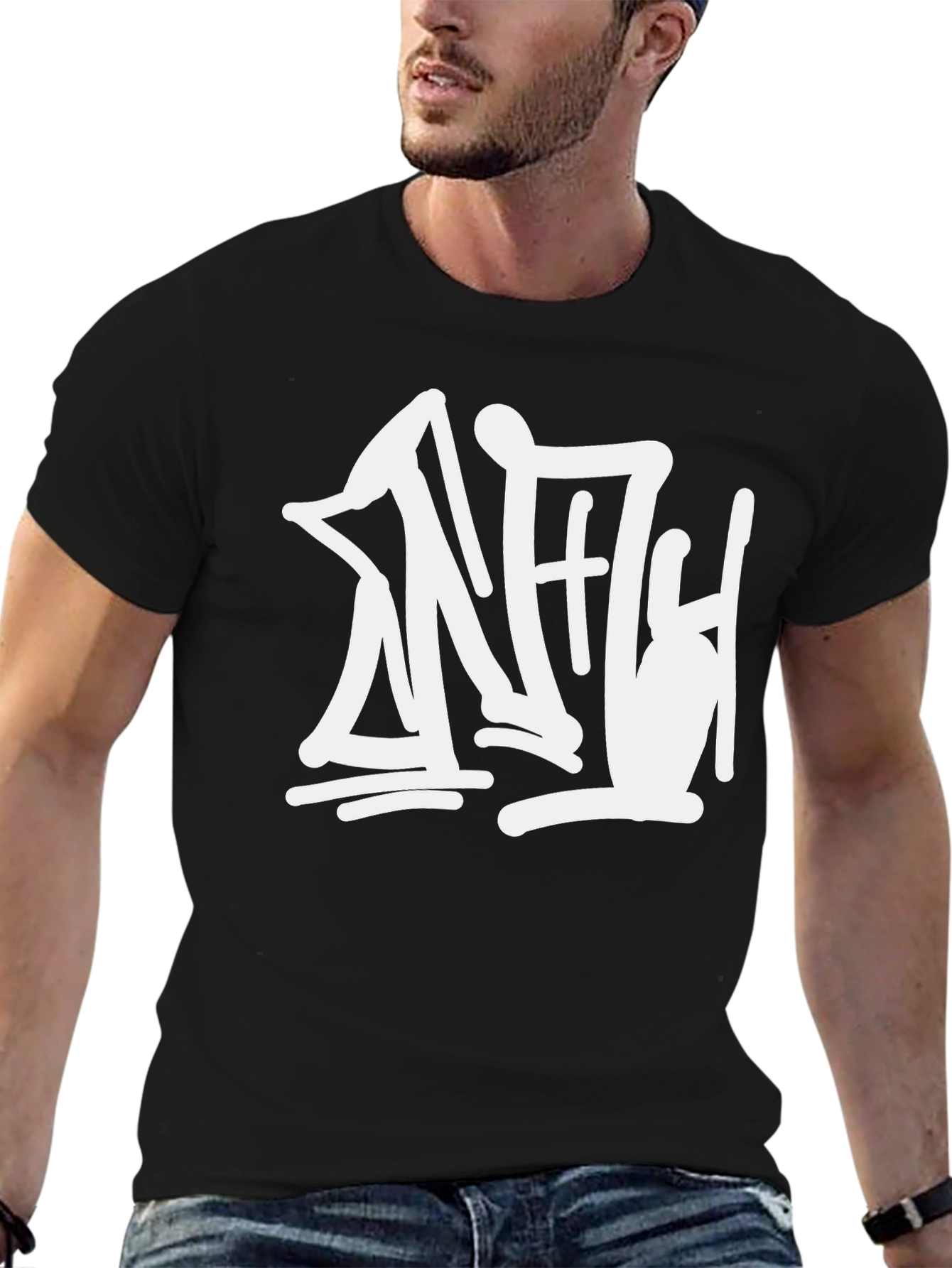 Black T-Shirt with White Graphic