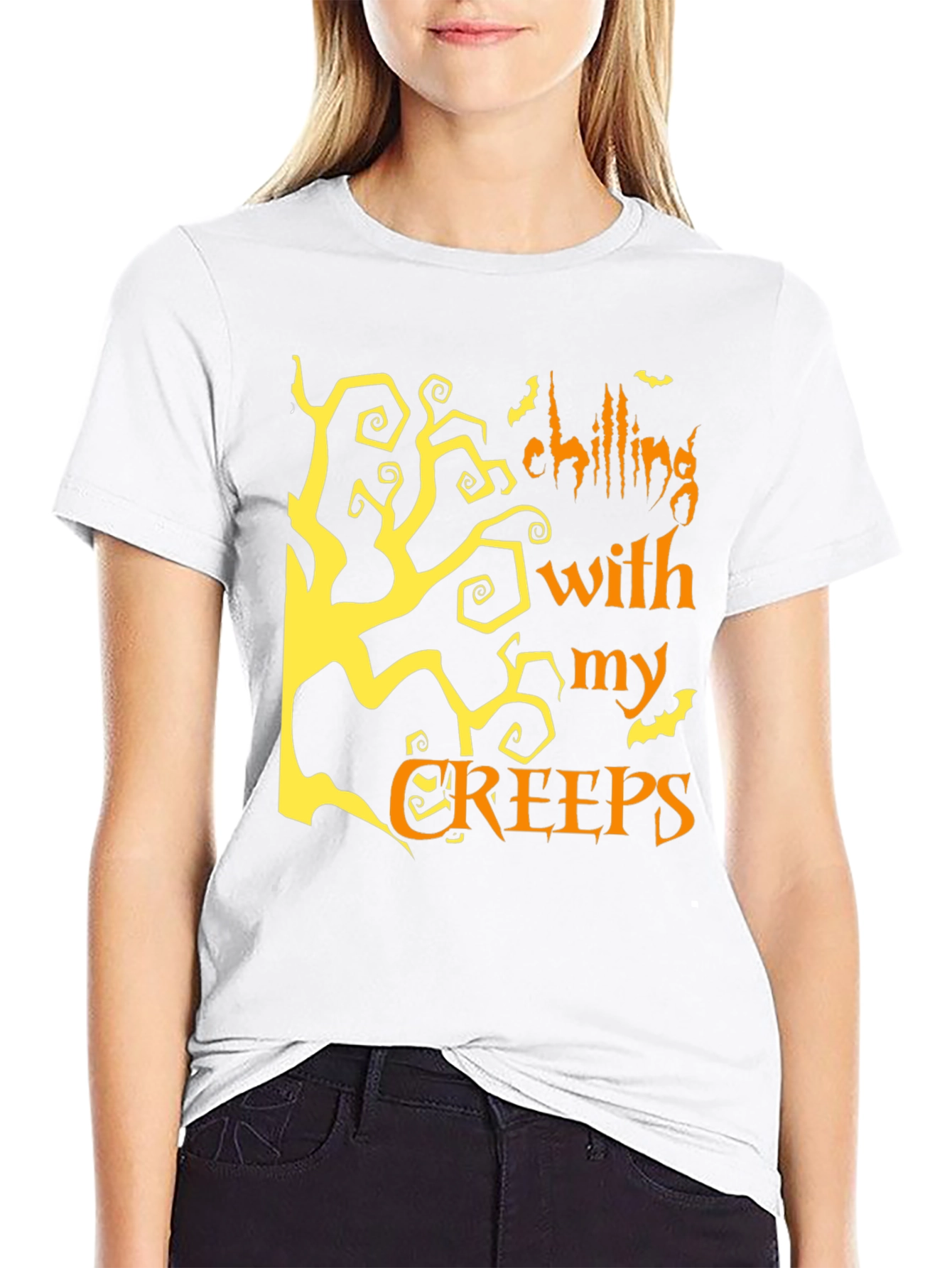 Halloween Chilling With My Creeps Black Graphic T-Shirt