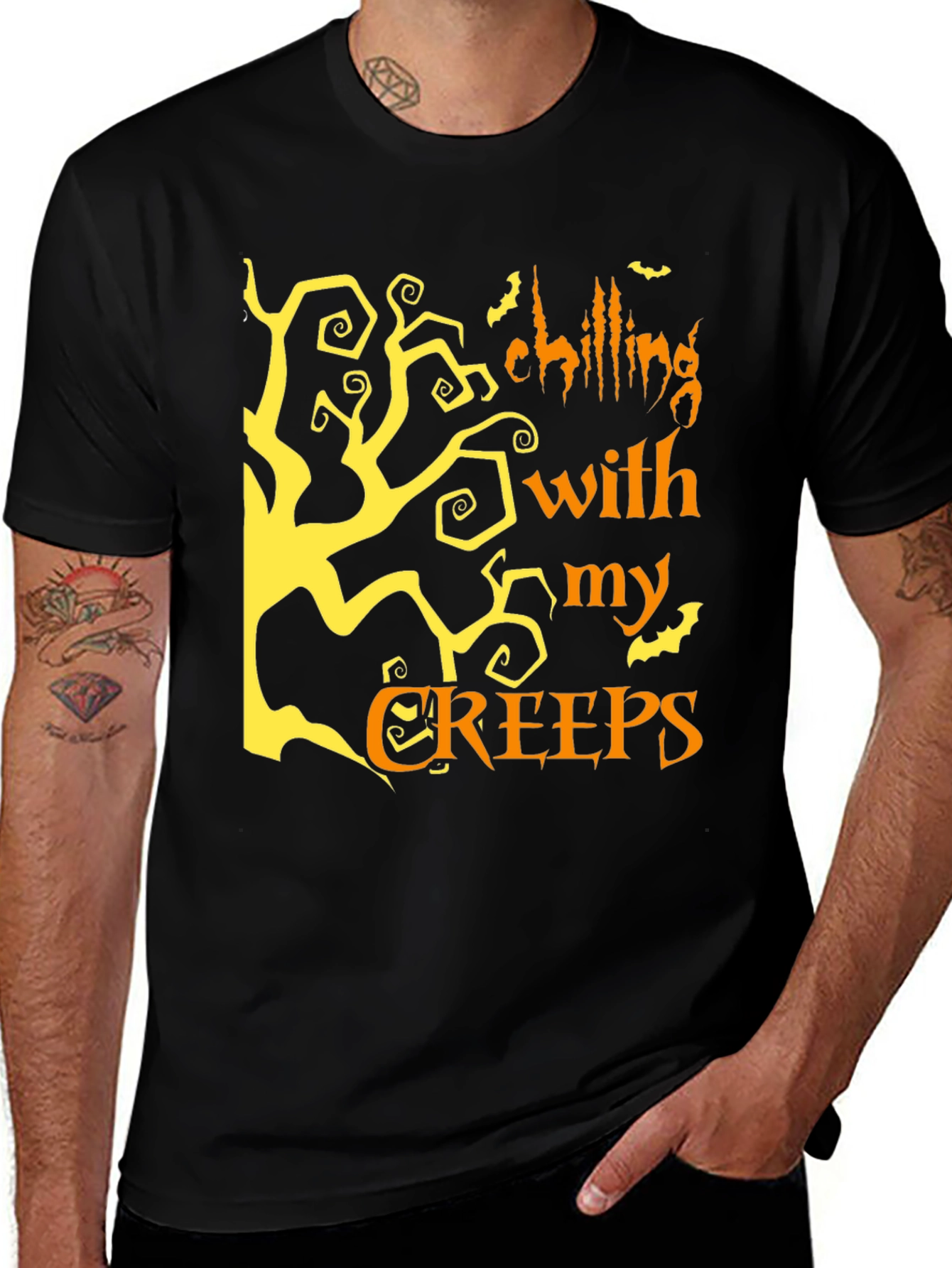 Halloween Chilling With My Creeps Black Graphic T-Shirt
