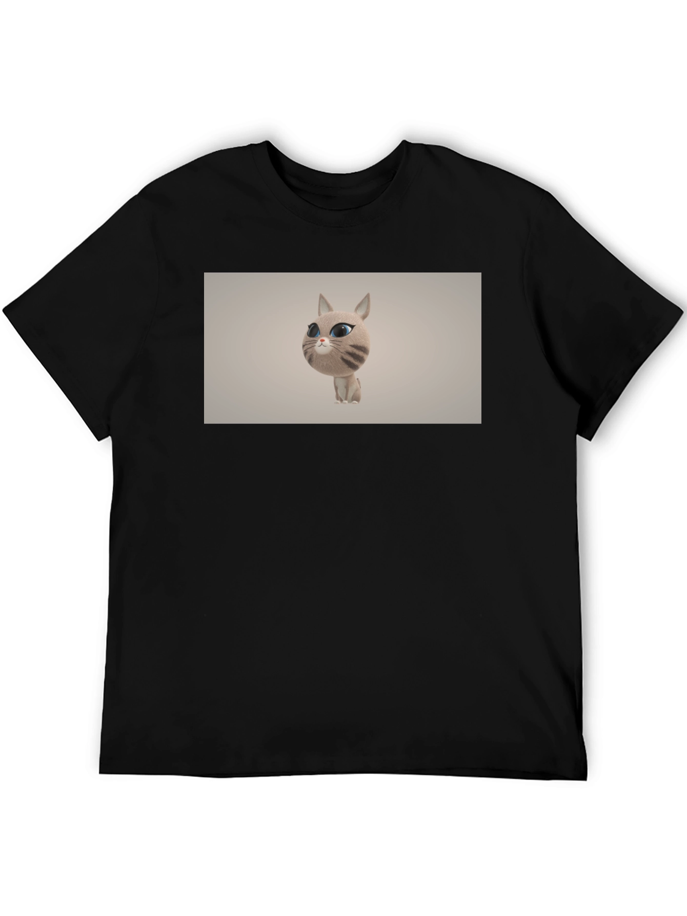 Cute Cat Cartoon Graphic Black T-Shirt