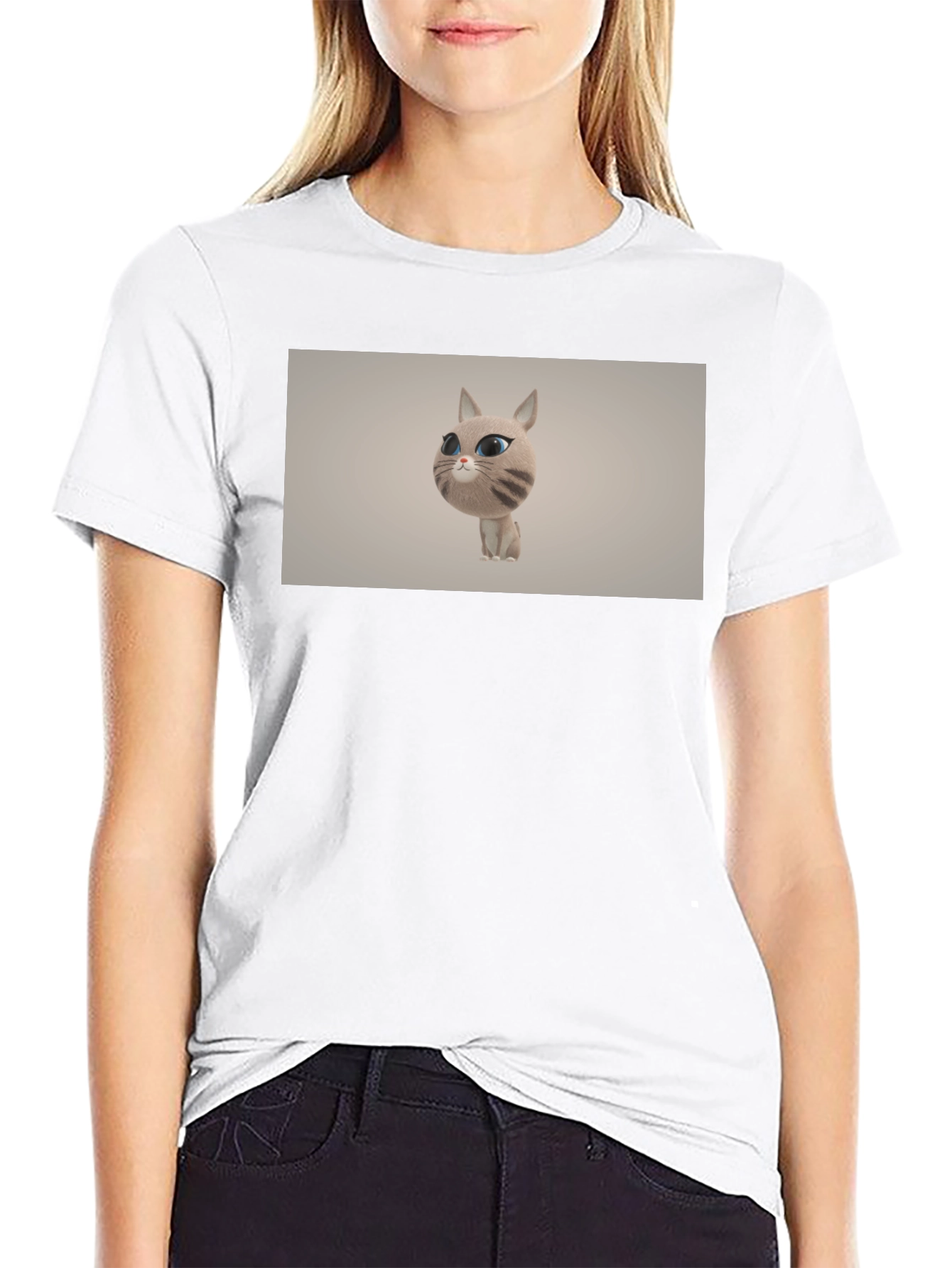 Cute Cat Cartoon Graphic Black T-Shirt