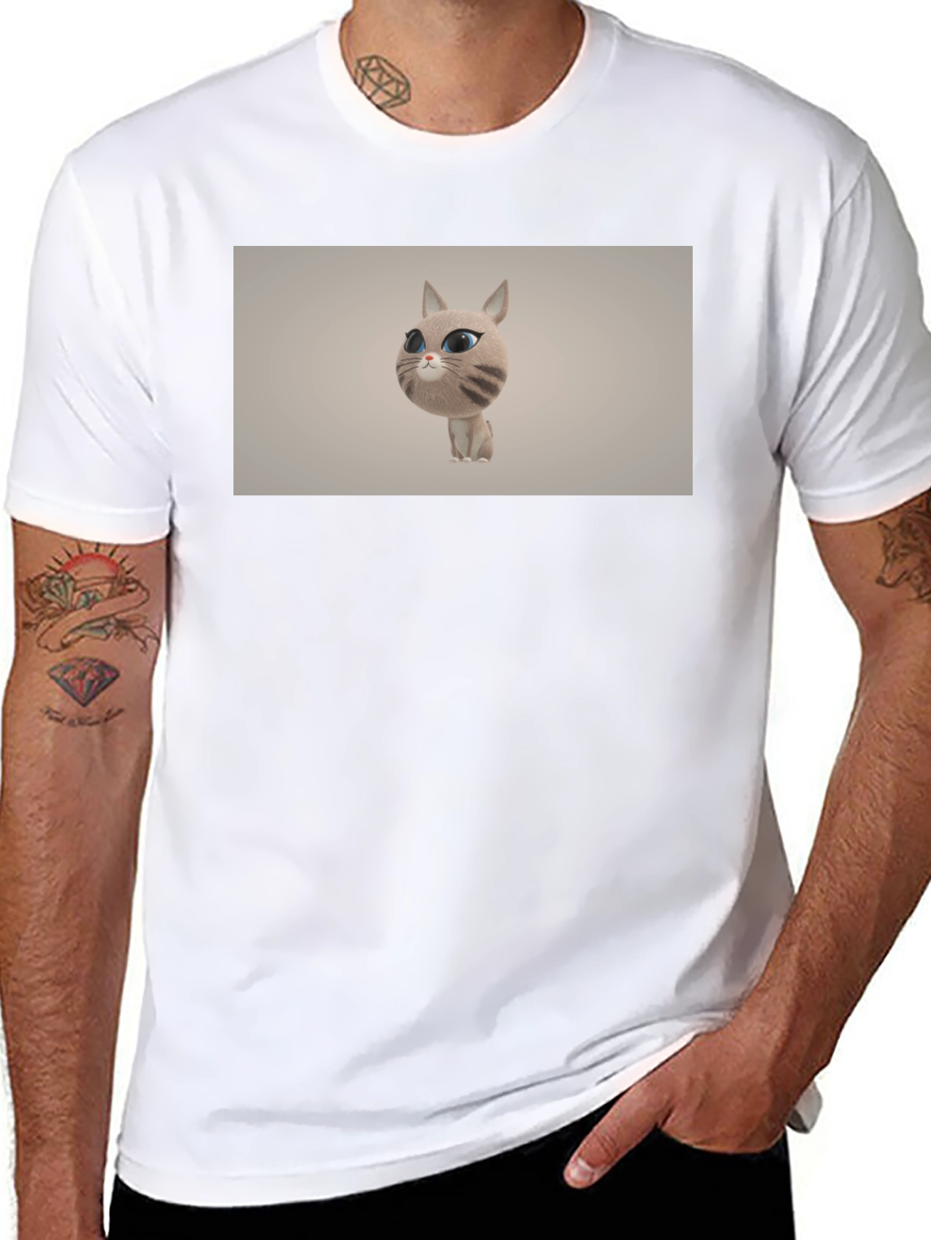 Cute Cat Cartoon Graphic Black T-Shirt
