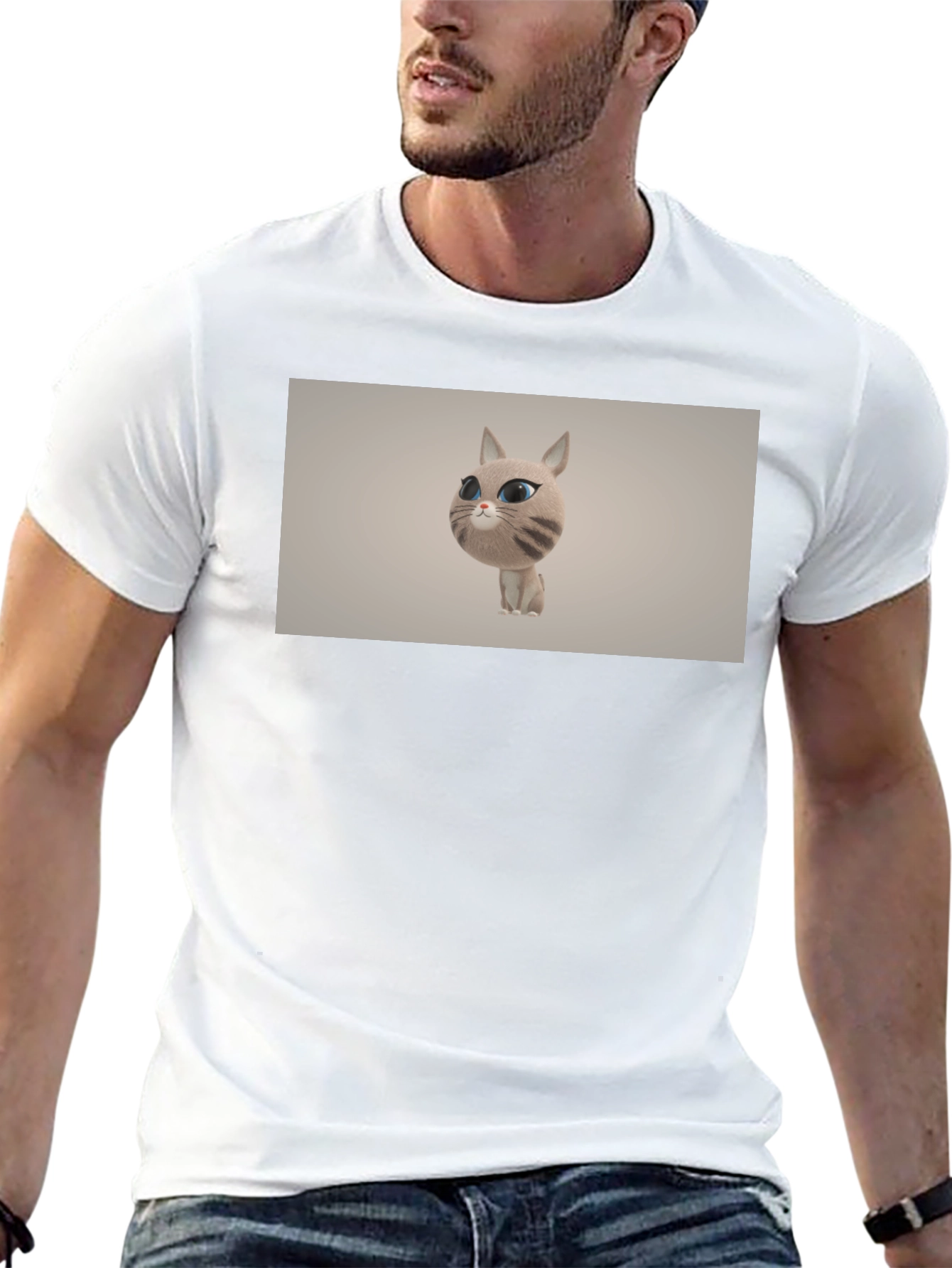Cute Cat Cartoon Graphic Black T-Shirt
