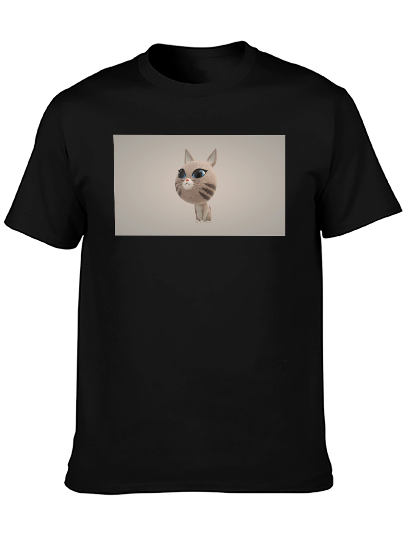 Cute Cat Cartoon Graphic Black T-Shirt