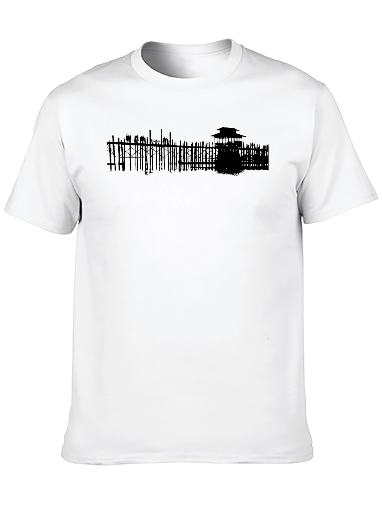 Mens Black T-Shirt with Architectural Silhouette Design
