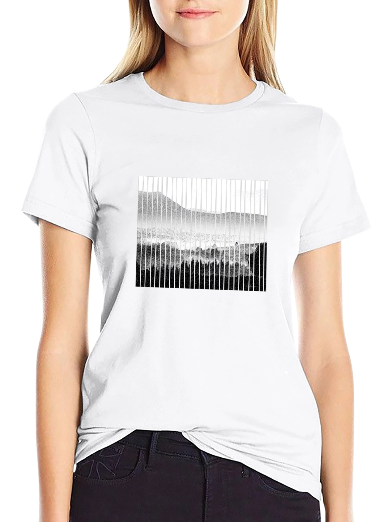 Abstract Mountain Scene Mens Black T-Shirt
