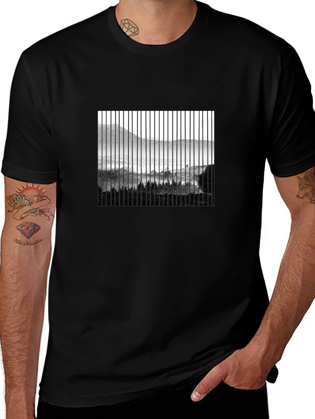 Abstract Mountain Scene Mens Black T-Shirt