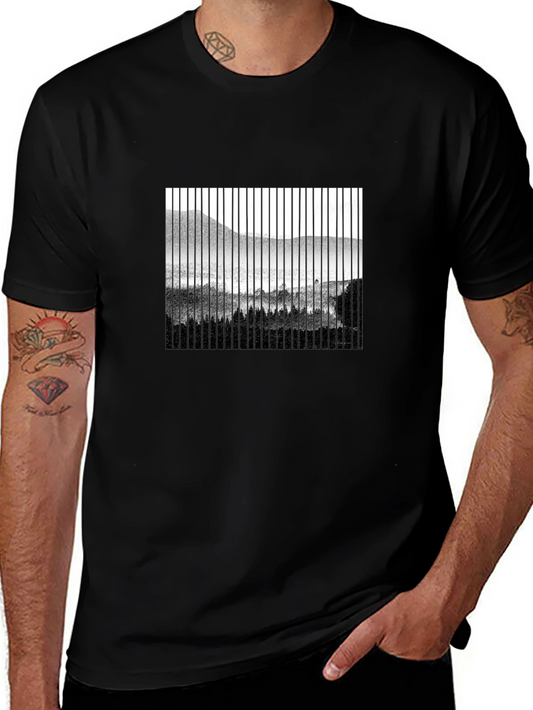 Abstract Mountain Scene Mens Black T-Shirt
