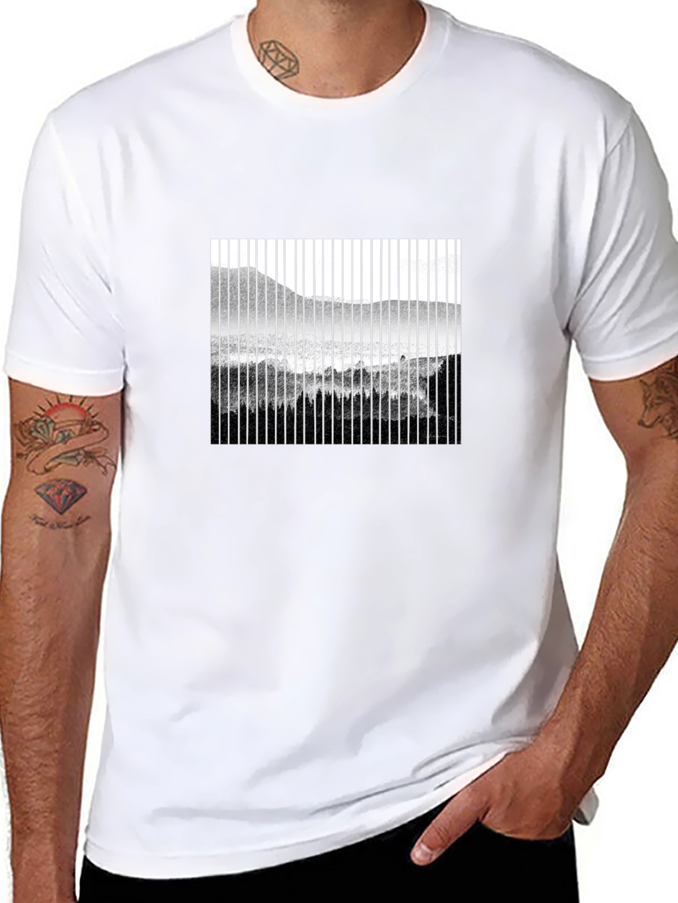 Abstract Mountain Scene Mens Black T-Shirt