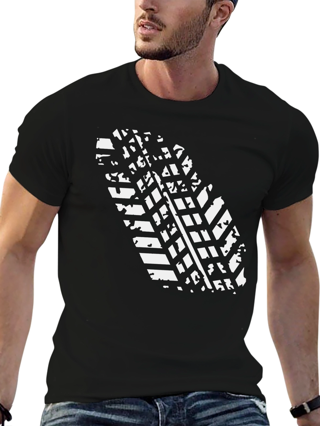 Tire Tread Graphic Tee - Black Cotton Casual Wear