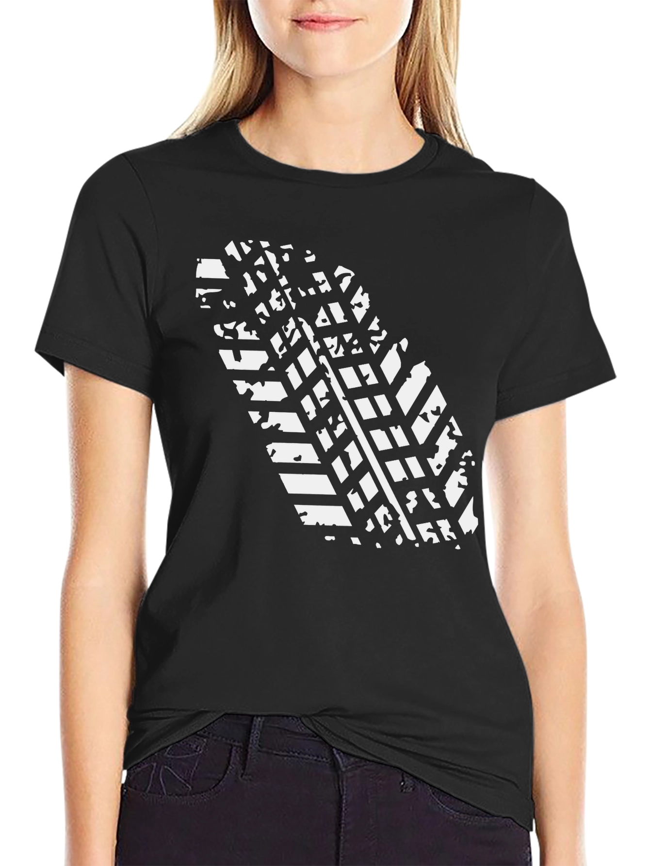 Tire Tread Graphic Tee - Black Cotton Casual Wear