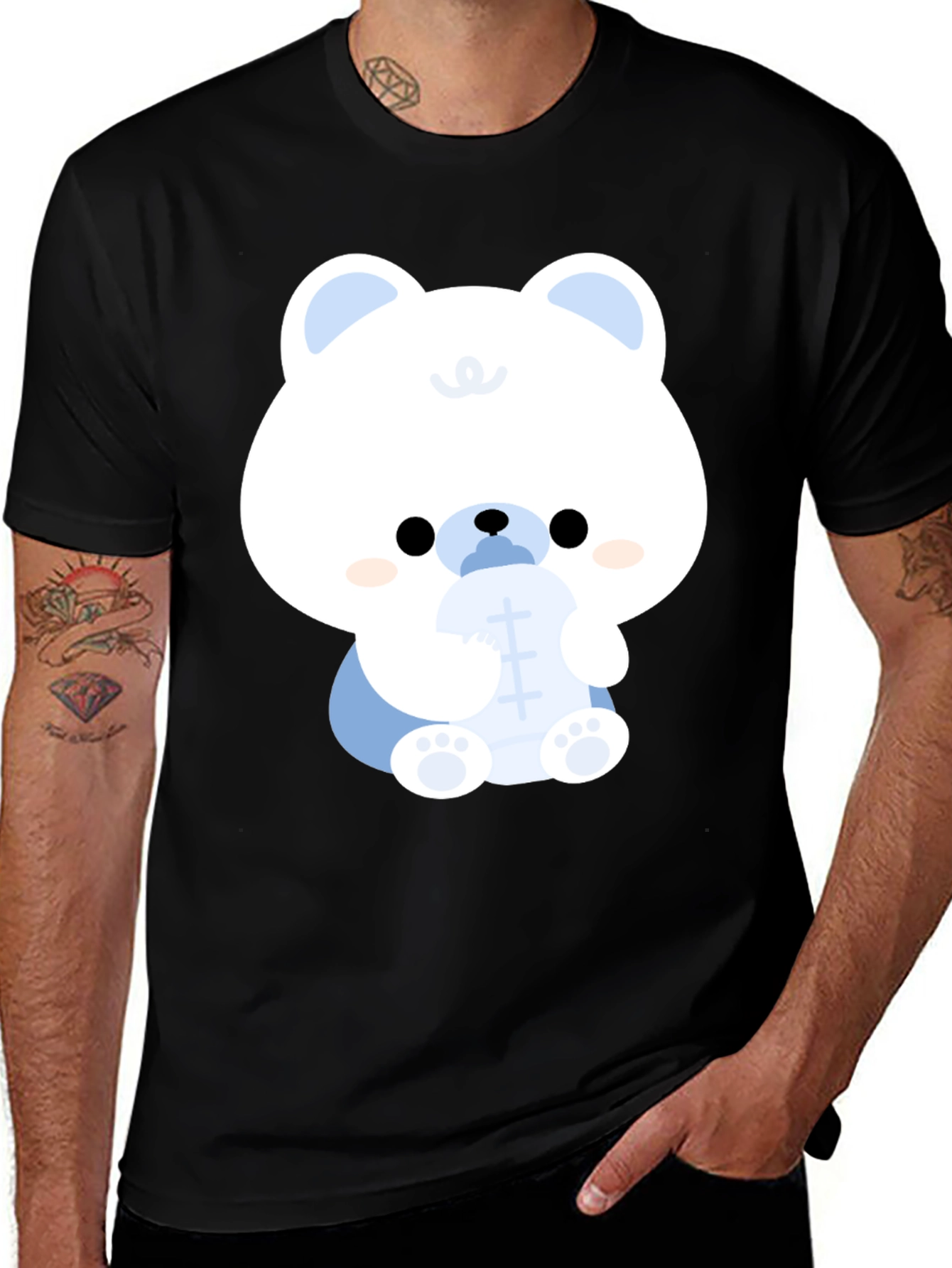 Cute Cartoon Bear Black T-Shirt