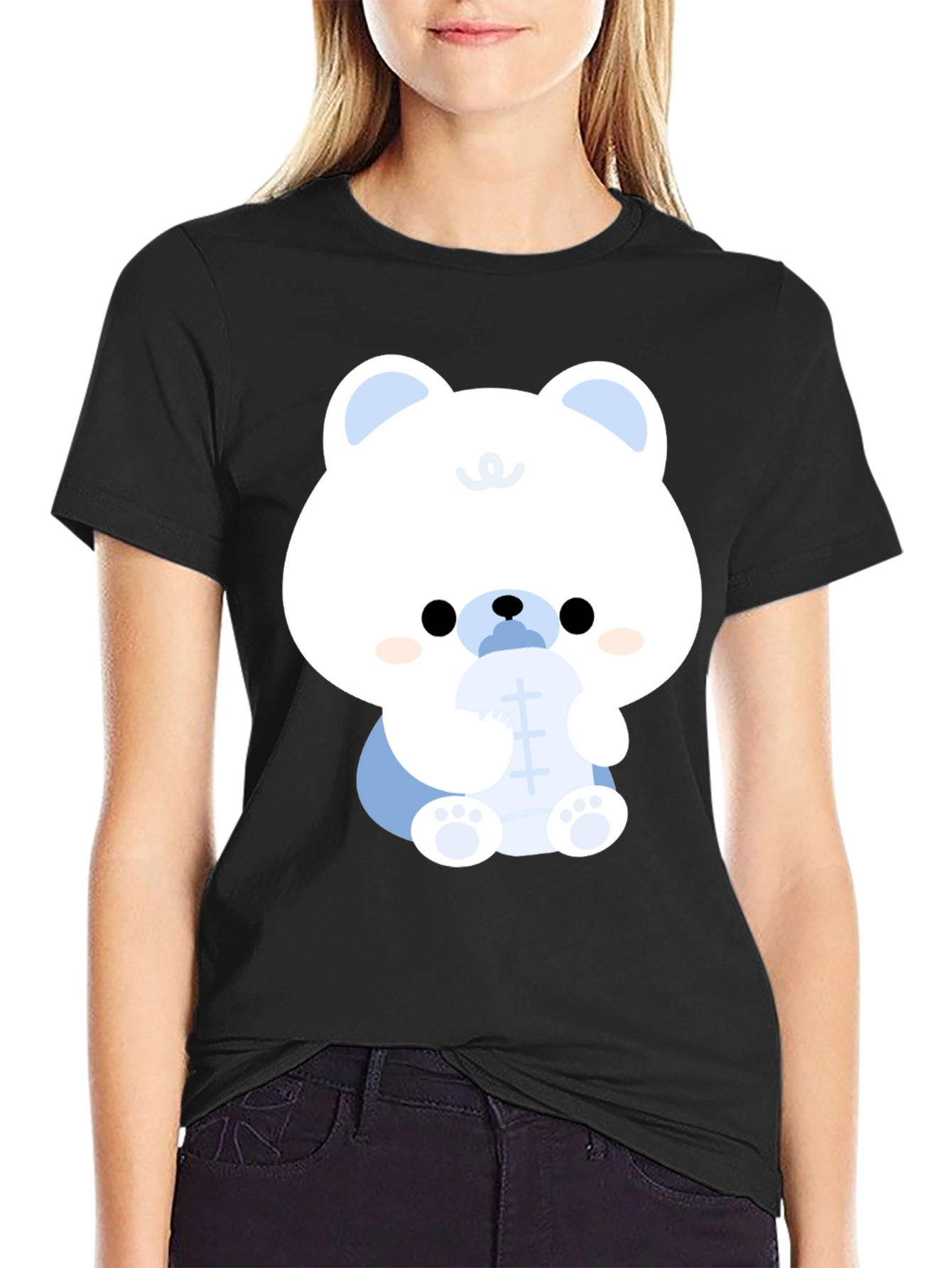 Cute Cartoon Bear Black T-Shirt