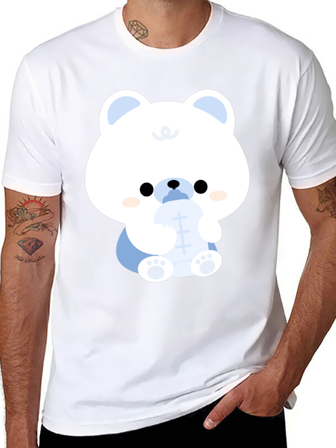 Cute Cartoon Bear Black T-Shirt