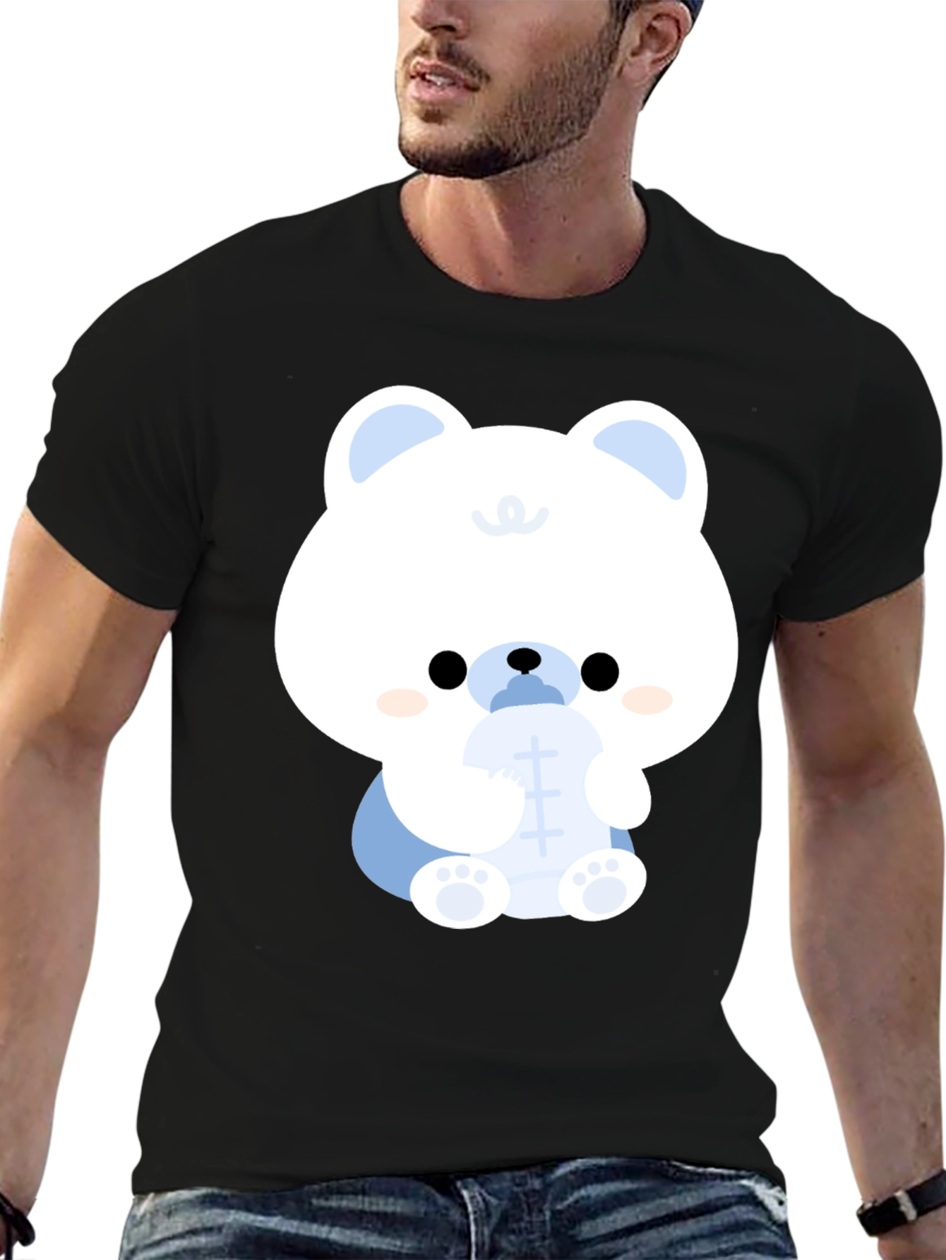 Cute Cartoon Bear Black T-Shirt