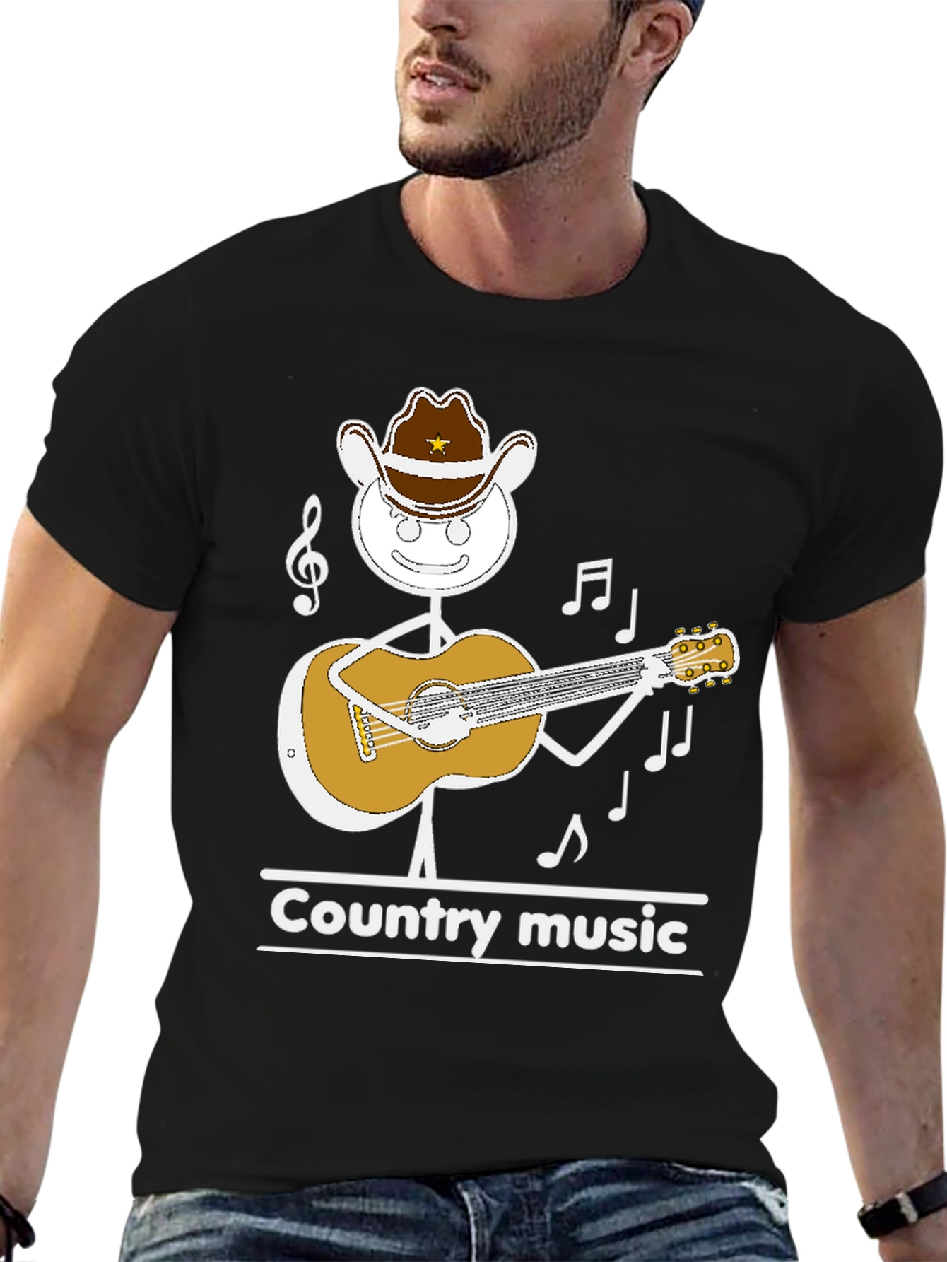 Country Music Stick Figure Cowboy Guitar T-Shirt