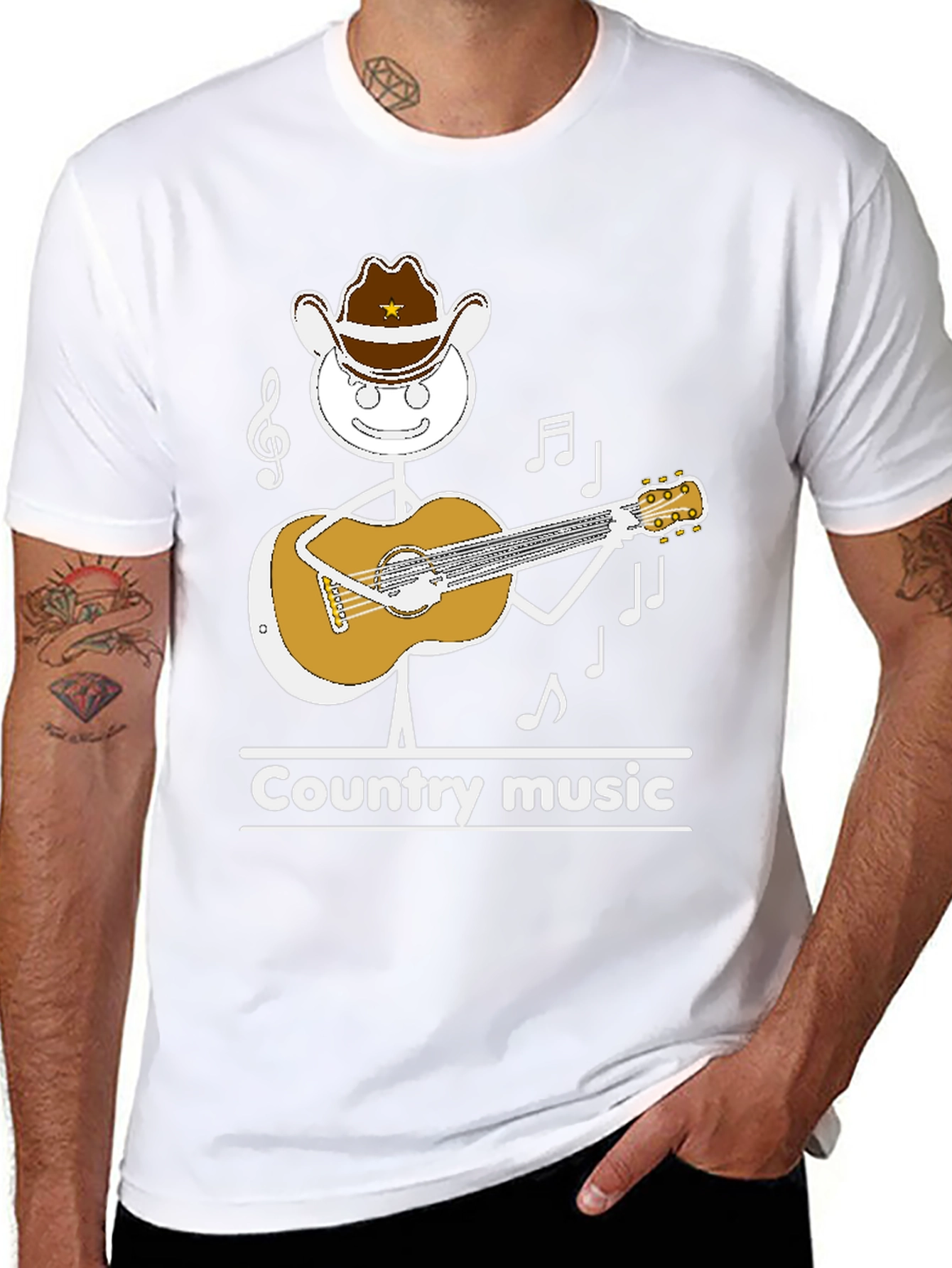 Country Music Stick Figure Cowboy Guitar T-Shirt