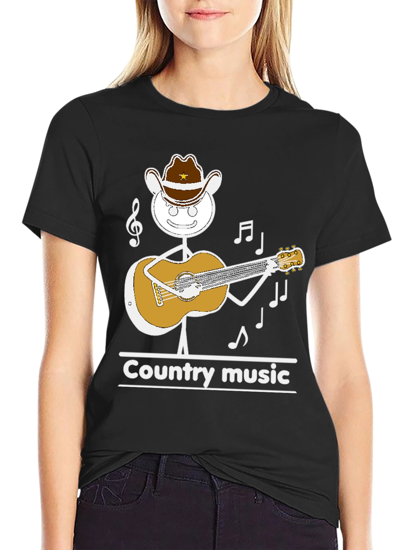 Country Music Stick Figure Cowboy Guitar T-Shirt