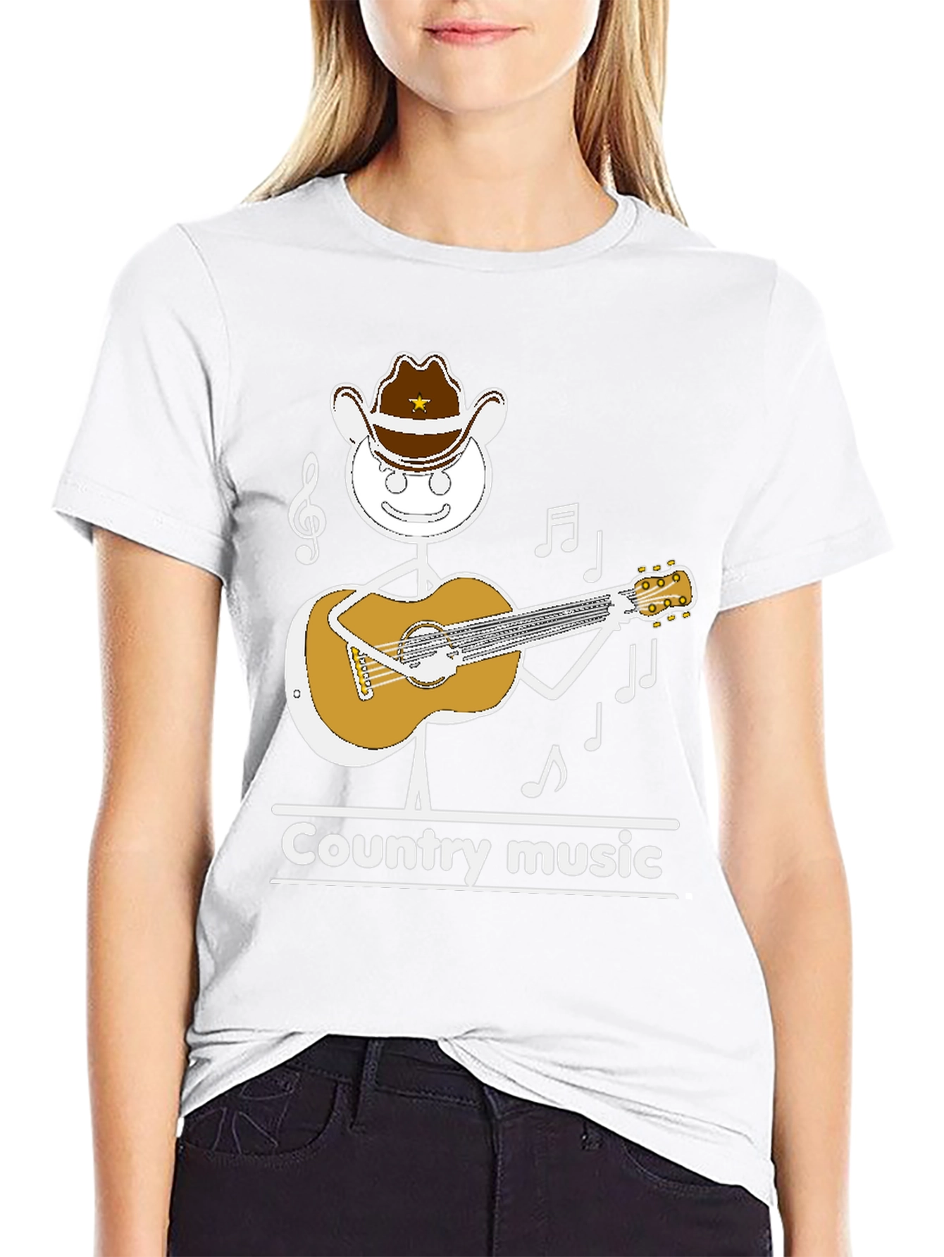 Country Music Stick Figure Cowboy Guitar T-Shirt