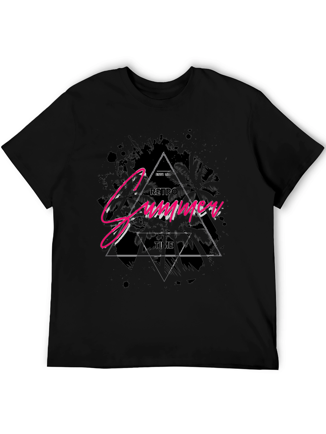 Retro Summer Time Graphic Black T-Shirt