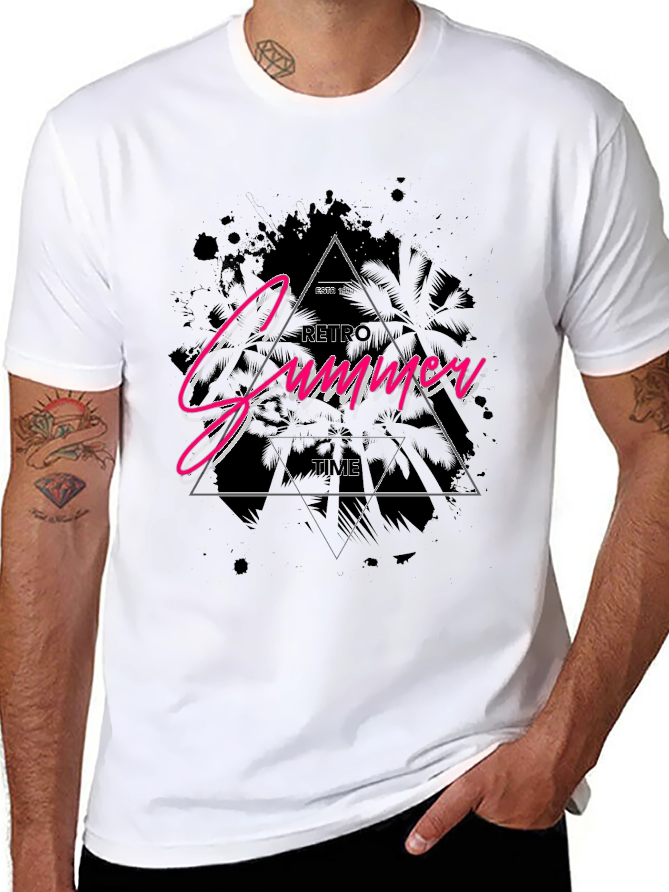 Retro Summer Time Graphic Black T-Shirt