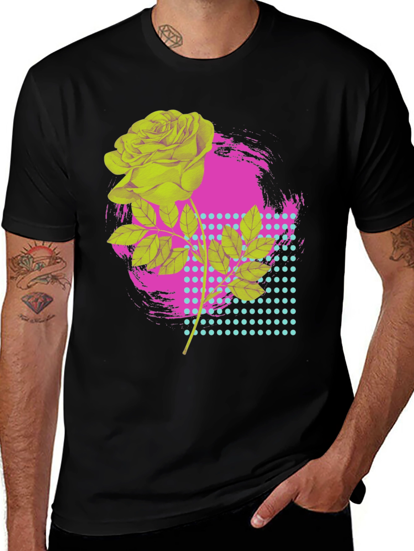 Rose Graphic T-Shirt - Bold Neon Design