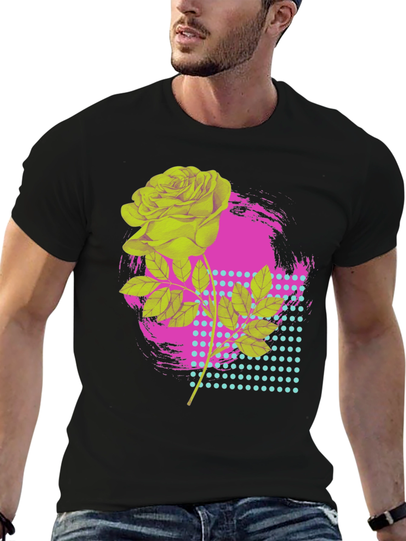 Rose Graphic T-Shirt - Bold Neon Design