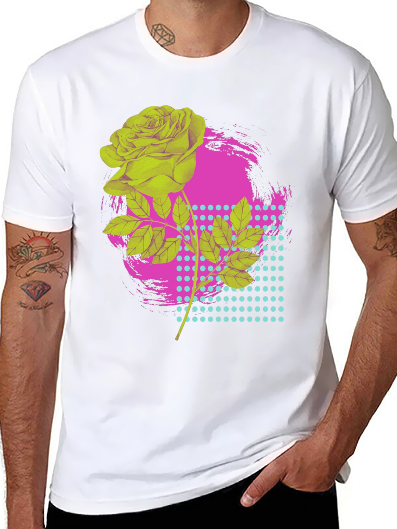 Rose Graphic T-Shirt - Bold Neon Design