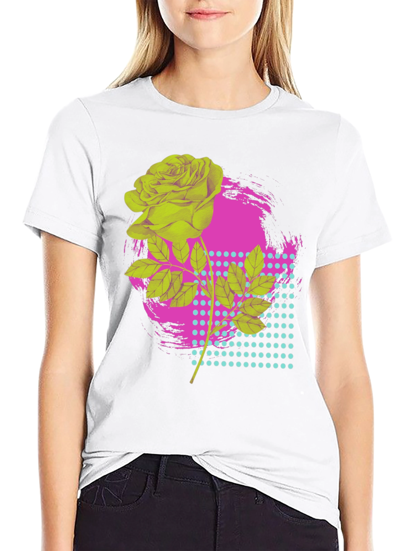Rose Graphic T-Shirt - Bold Neon Design