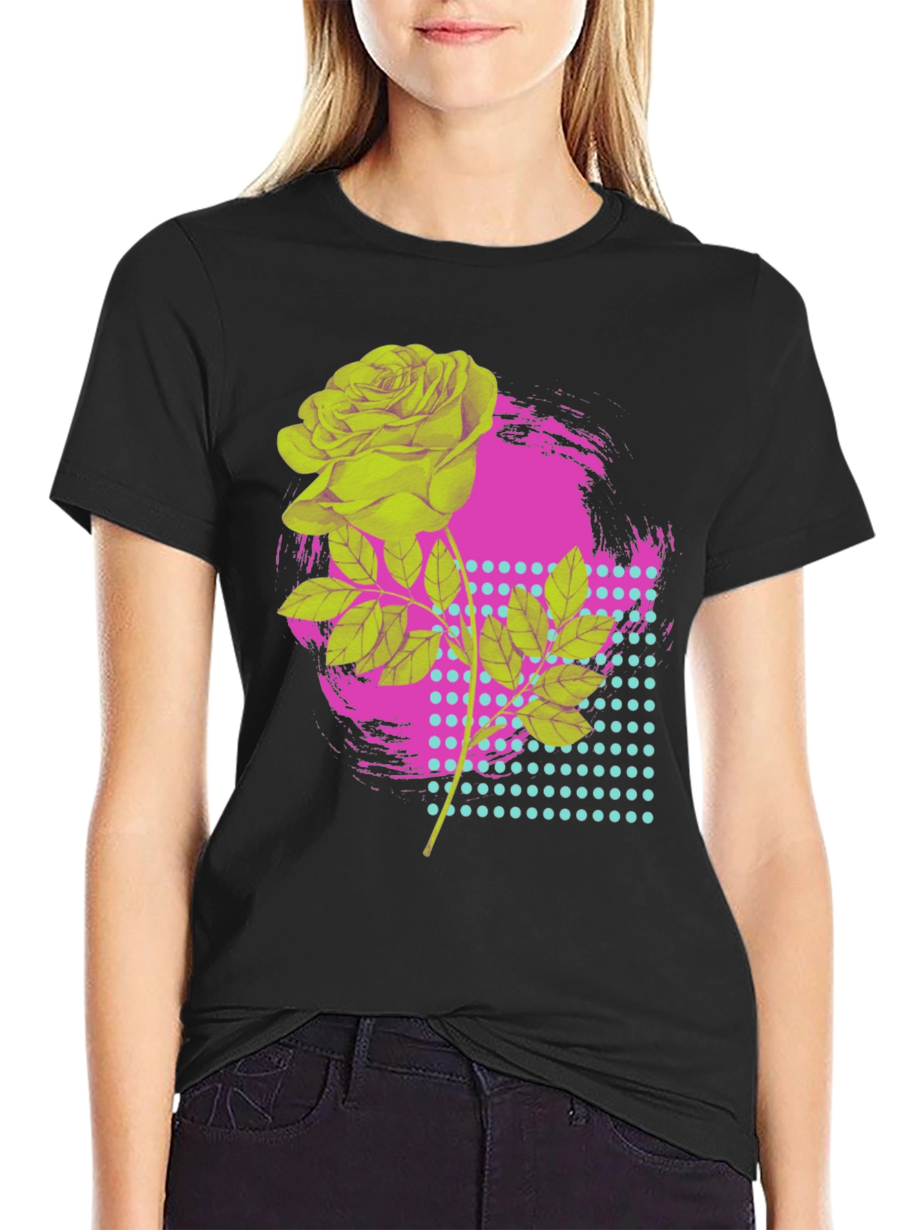 Rose Graphic T-Shirt - Bold Neon Design