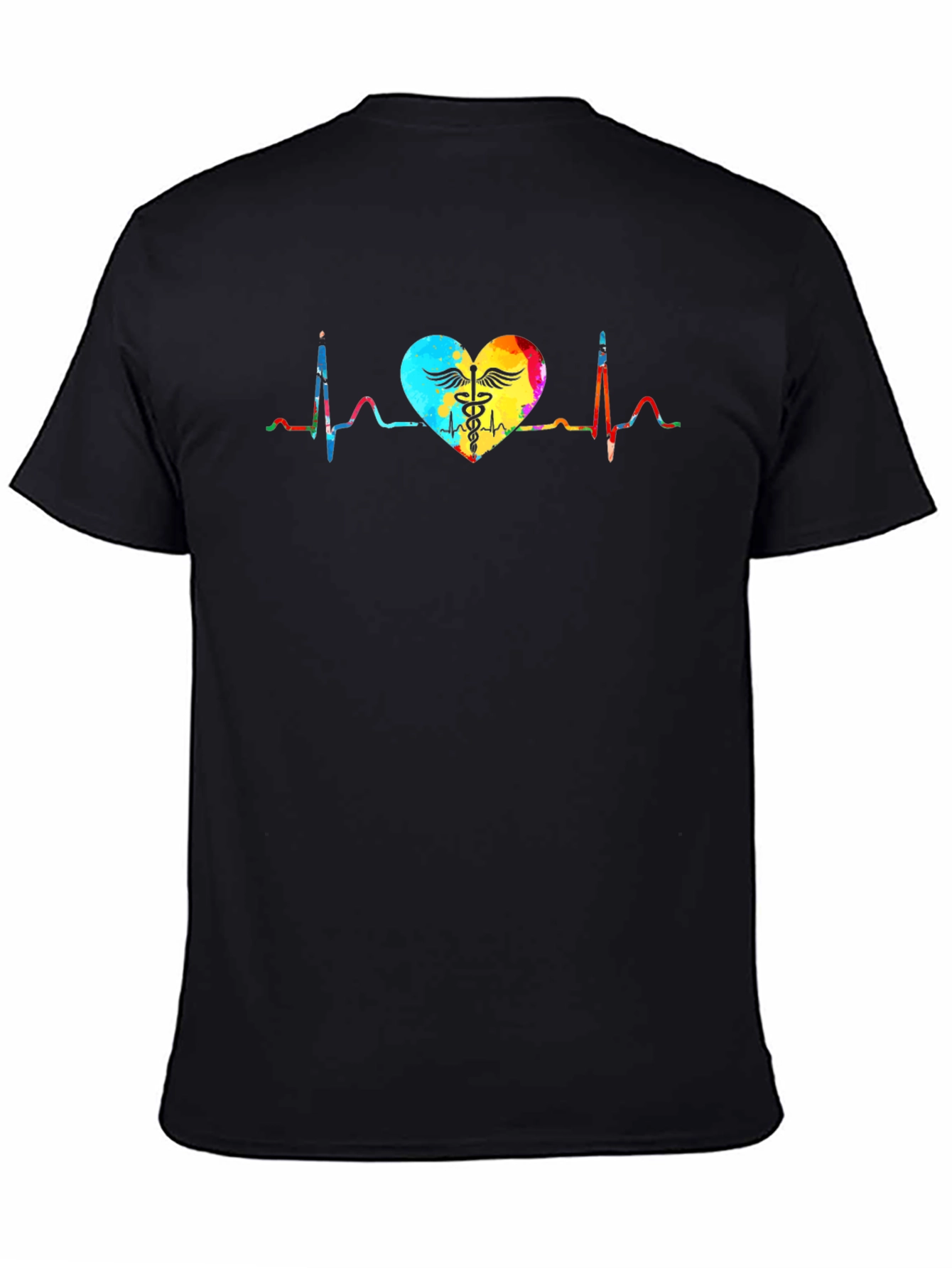 Heartbeat Caduceus Graphic T-Shirt - Black