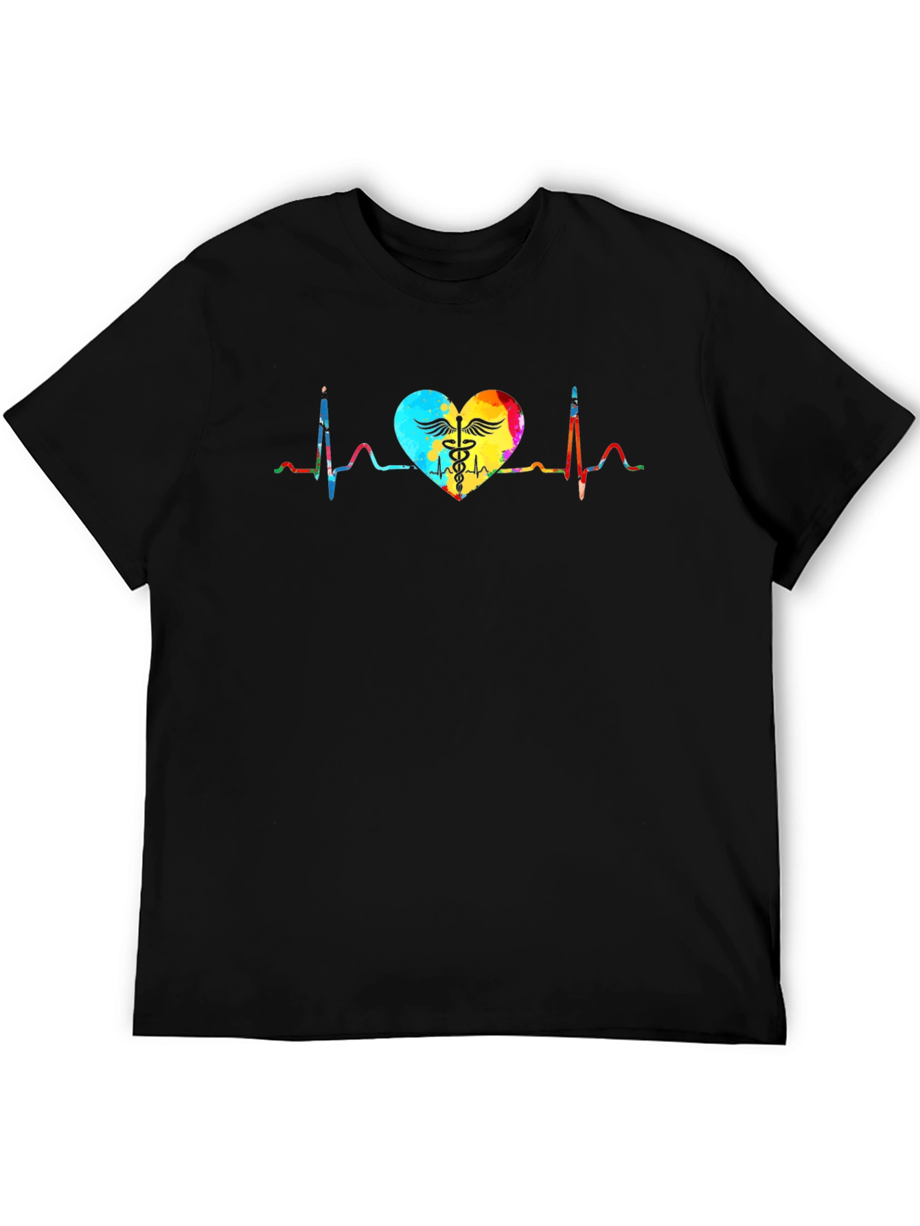 Heartbeat Caduceus Graphic T-Shirt - Black