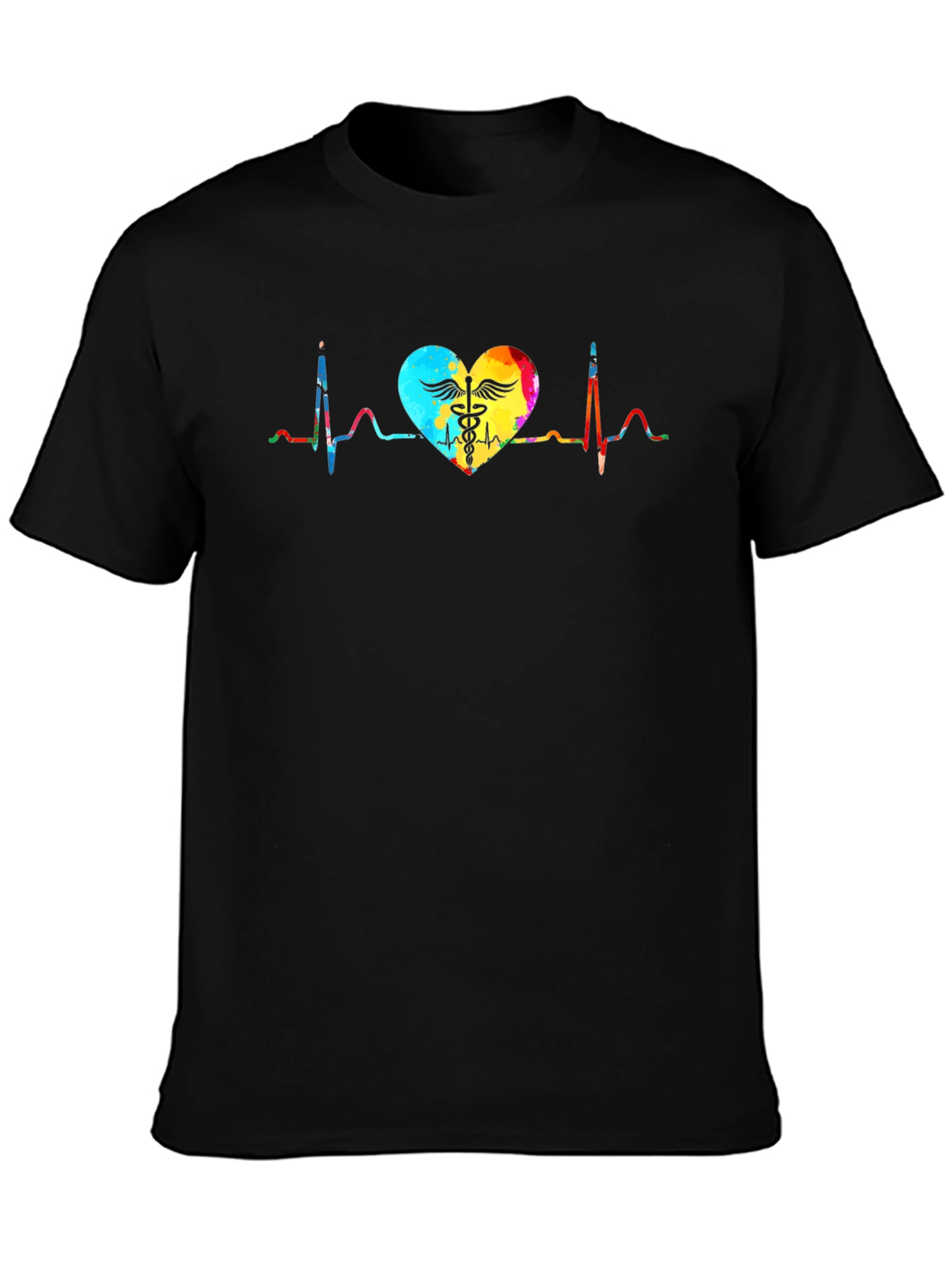 Heartbeat Caduceus Graphic T-Shirt - Black